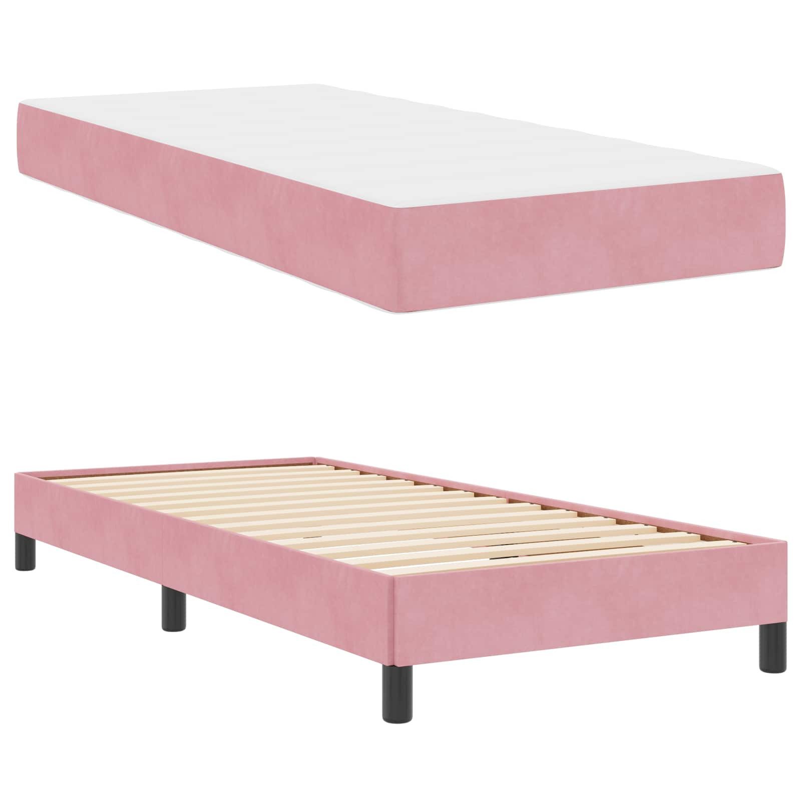 vidaXL Bed Box Spring Bed with Mattress Pink 100 x 200 cm Fabric (1-piece)
