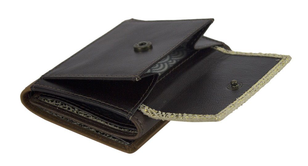 RFID-Schutz, Mini klein aus Portemonnaie Mini Leder, recycelten mit braun/gold echt Brieftasche, Unisex Lederresten, Geldbörse Geldbörse Geldbeutel Leder Sunsa