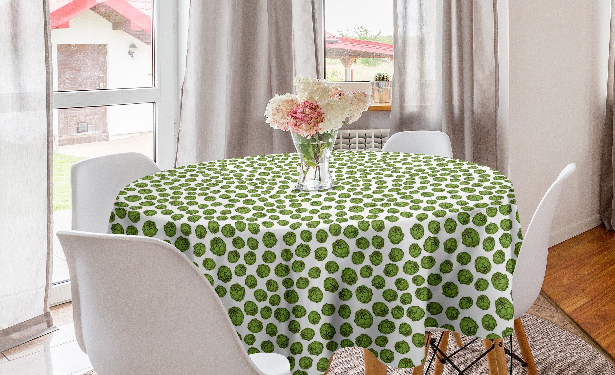 Abakuhaus Tischdecke Kreis Tischdecke Abdeckung für Esszimmer Küche Dekoration, Grün und Weiß frische Artischocken