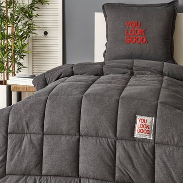 Bett-Set, Motto Bettdecke und Kopfkissen 135x200cm, Karaca Home