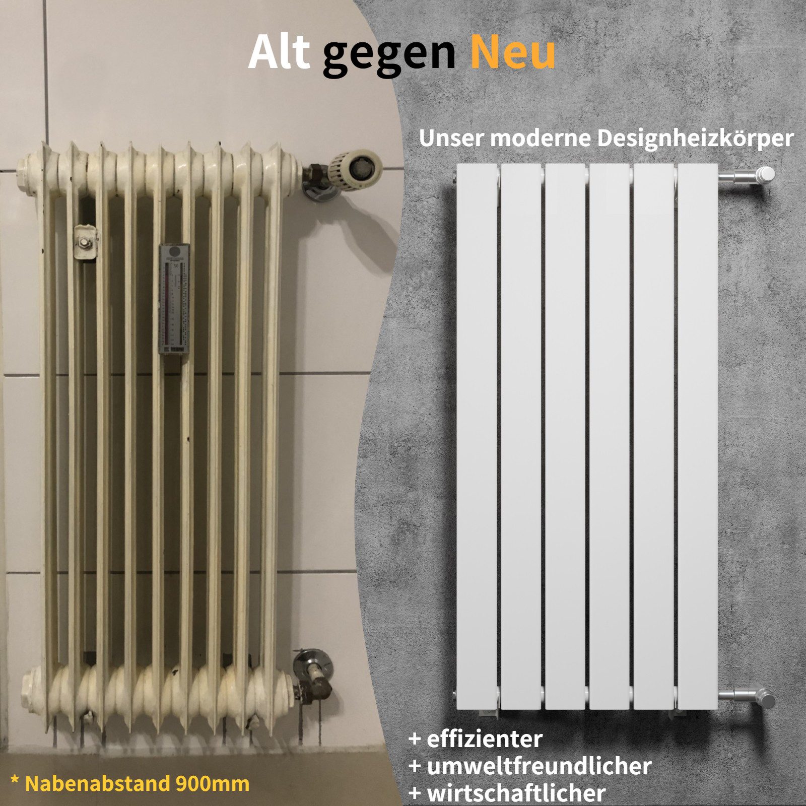 WITEN&NOCK Designheizkörper Flach Paneelheizkörper mit Seitenanschluss Nabe günstig online kaufen