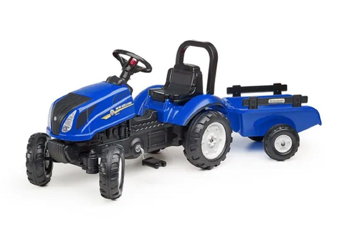 Falk Toys Trettraktor Falk F3080AB New Holland Traktor mit Anhänger und zu öffnender Motorha