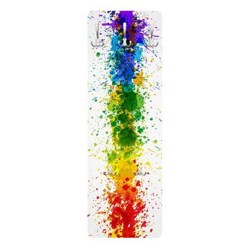 Bilderdepot24 Garderobenpaneel Design Abstrakt Muster Rainbow Splatter (ausgefallenes Flur Wandpaneel mit Garderobenhaken Kleiderhaken hängend), moderne Wandgarderobe - Flurgarderobe im schmalen Hakenpaneel Design