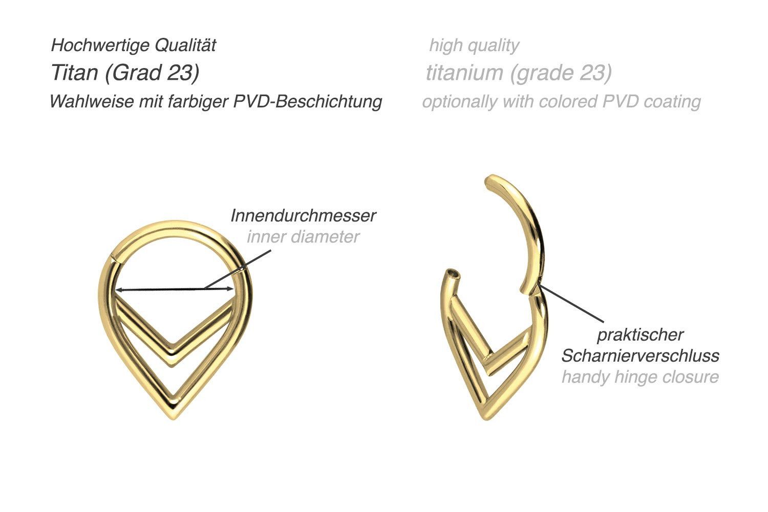 PIERCINGLINE Nasenpiercing Titan Segmentring Clicker 2 SPITZE RINGE Ohrpiercing Septum Nase (Clicker, 1-tlg), Ohrpiercing für Conch, Helix, Tragus, Daith, Lobe