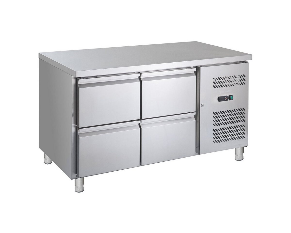 GastroHero Dönergrill Kühltisch Edelstahl GN 1/1 mit 4 Schubladen, 275 W, LED-Display, automatische Abtauung, geringer Energieverbrauch