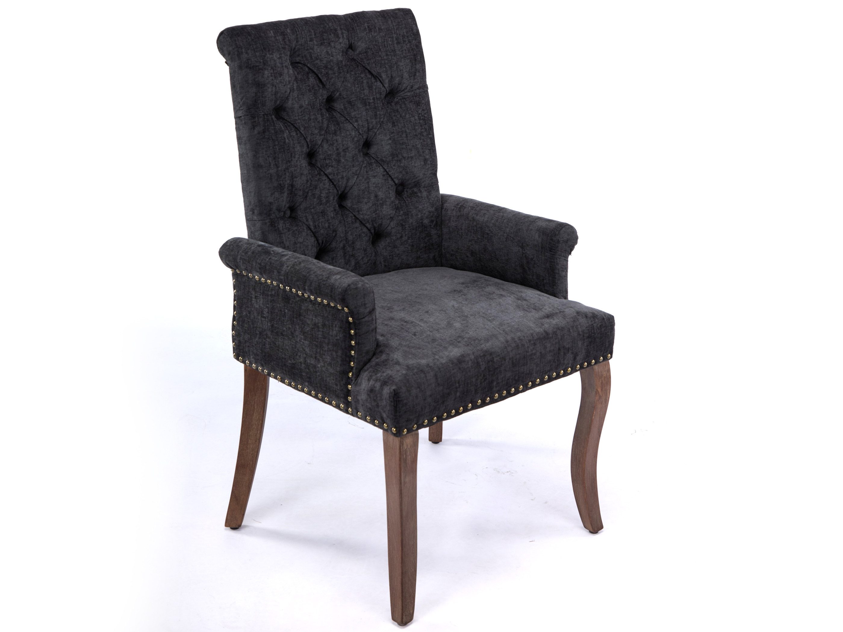 SeedWave Esszimmerstuhl mit Armlenen, Chenille Polsterstuhl mit Verstellbaren Massivholzbeinen, Relaxsessel in französischem Luxusstil, Rückenlehne mit Knopfheftung