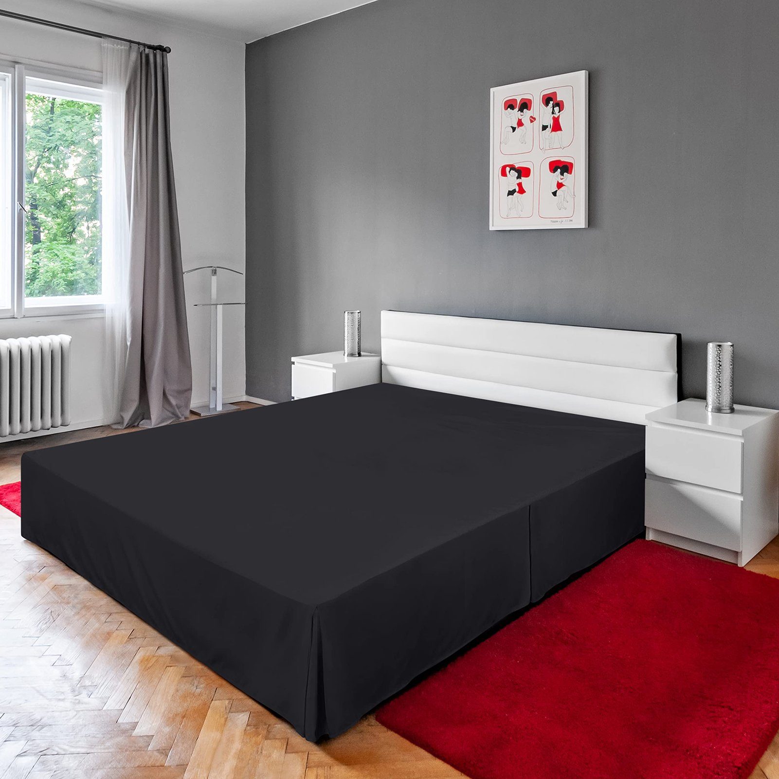Tagesdecke, Hotel-Bettrock Tagesdecke Rutaqian, Staubdicht europäischen im Einfarbig Schürze Einteilig Schwarz Stil Bettkasten-Abdeckung,