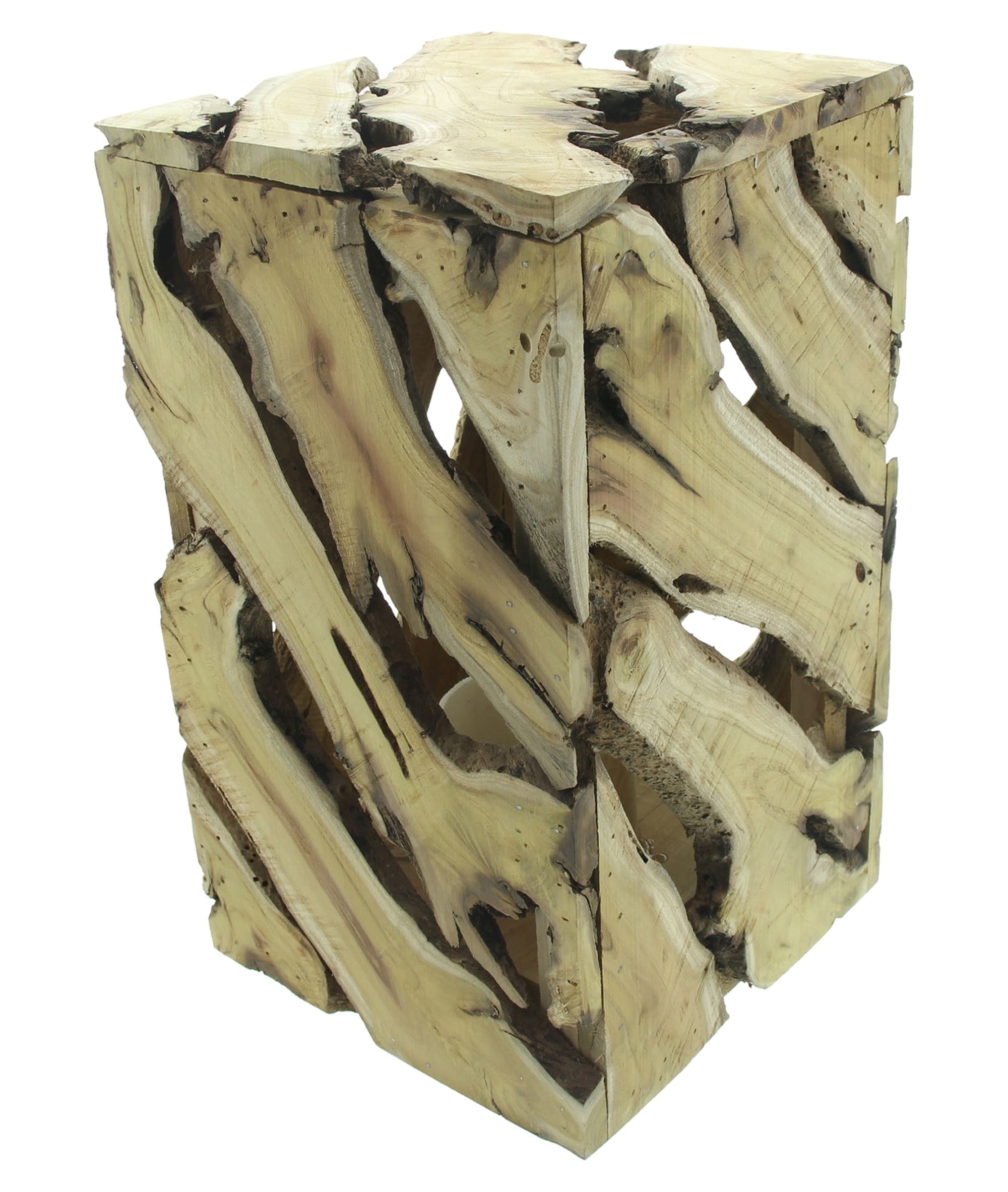 Dekoleidenschaft Dekosäule "Rustikal" LED Deko Säule aus Holz, Holzsäule mit Beleuchtung, Podest, Blumensäule, Pflanzen Hocker, Windlicht Ständer für Wohnzimmer