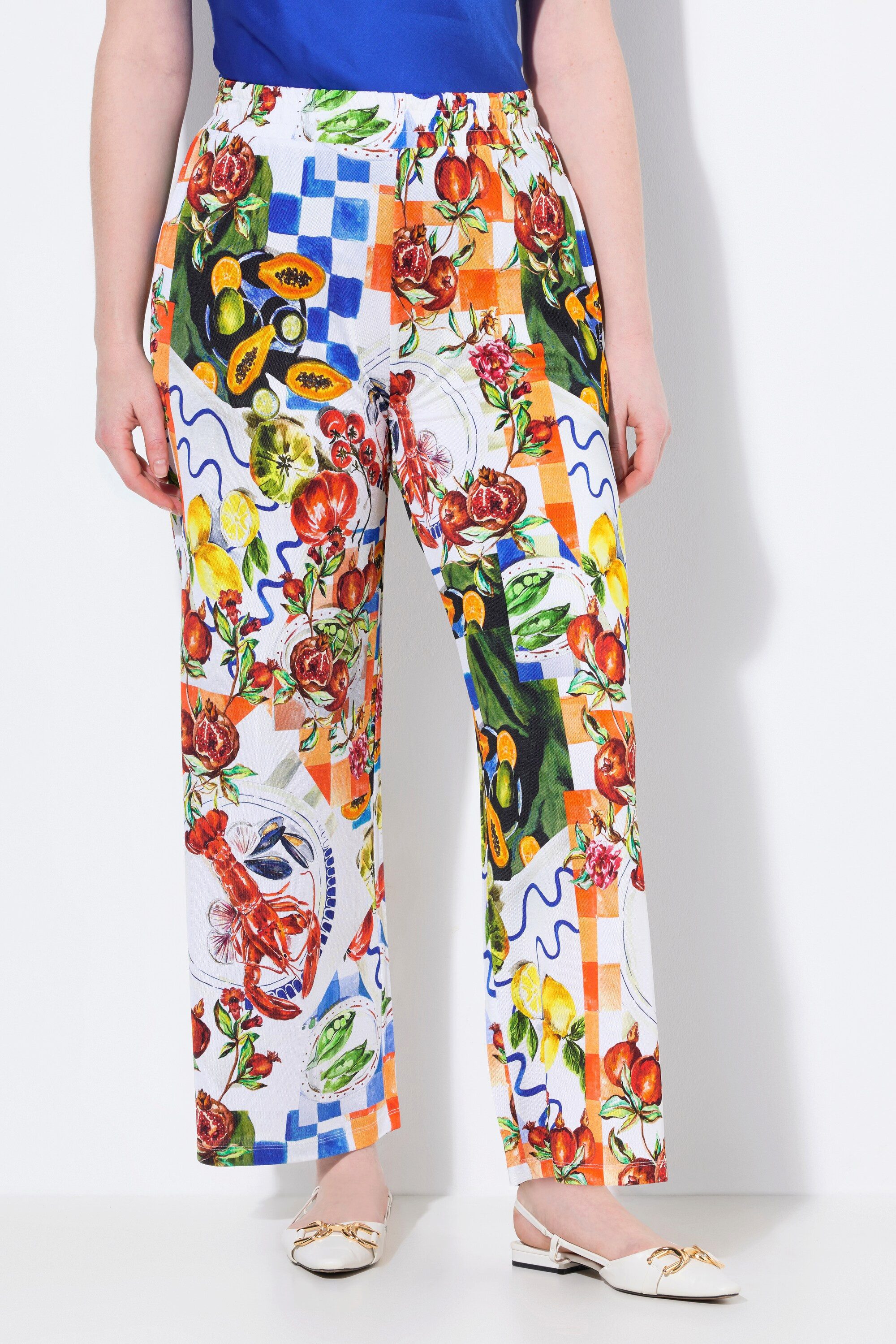 Ulla Popken Funktionshose Slinky-Hose Food-Design weites Bein Elastikbund