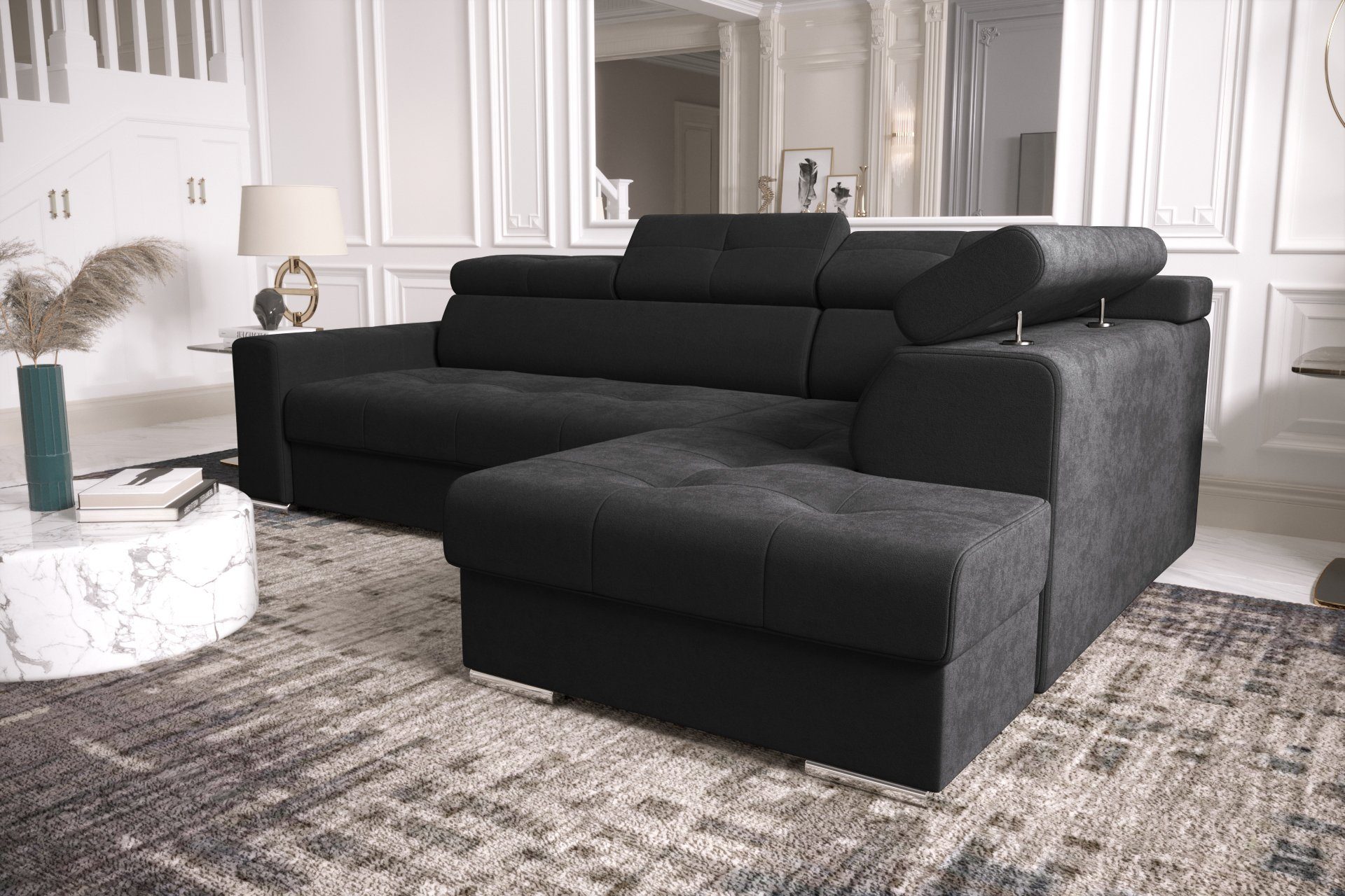 JVmoebel Ecksofa, Ecksofa L Couchen Wohnzimmer Schwarz Couch Form Sofas Polsterung