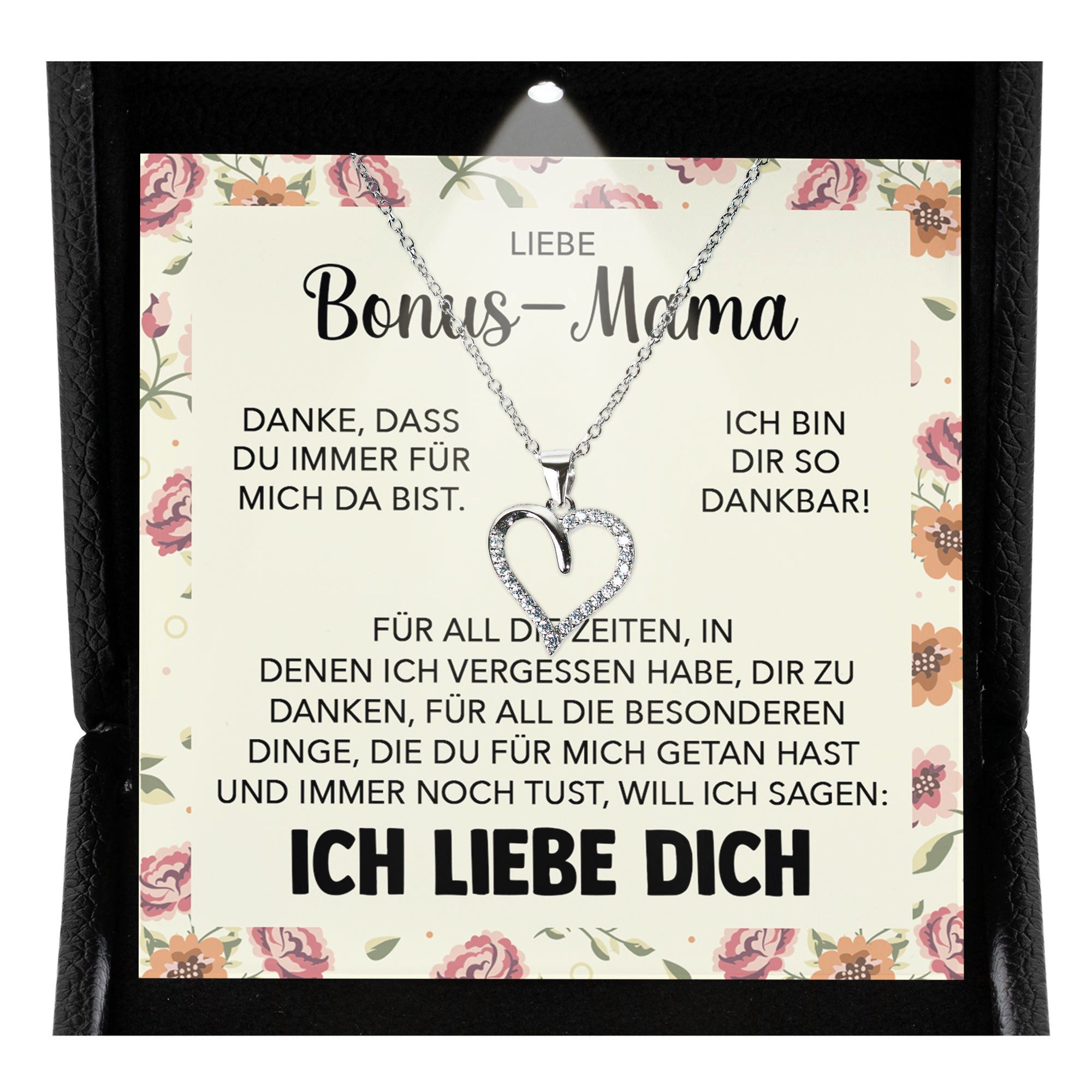 Schmuckset Stiefmutter Geschenk Muttertag Bonus-Mama Herz Halskette Geburtstag