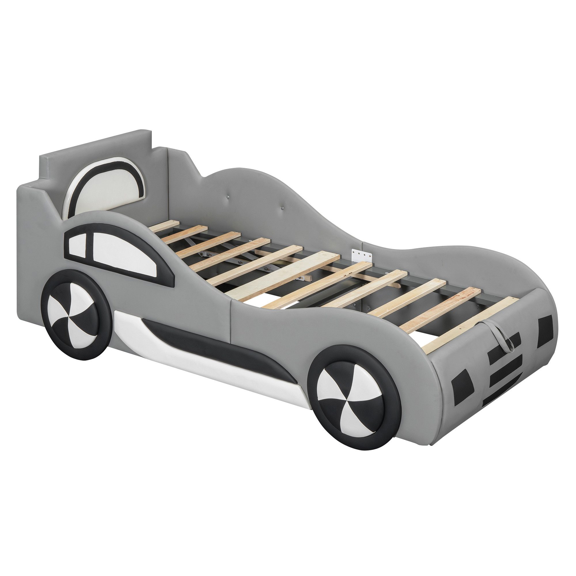 HAUSS SPOLE Kinderbett Polsterbett KInderbett Auto-Modellbett Einzelbett Flachbetten (90x200cm, mit Unterbettstauraum), ohne Matratze