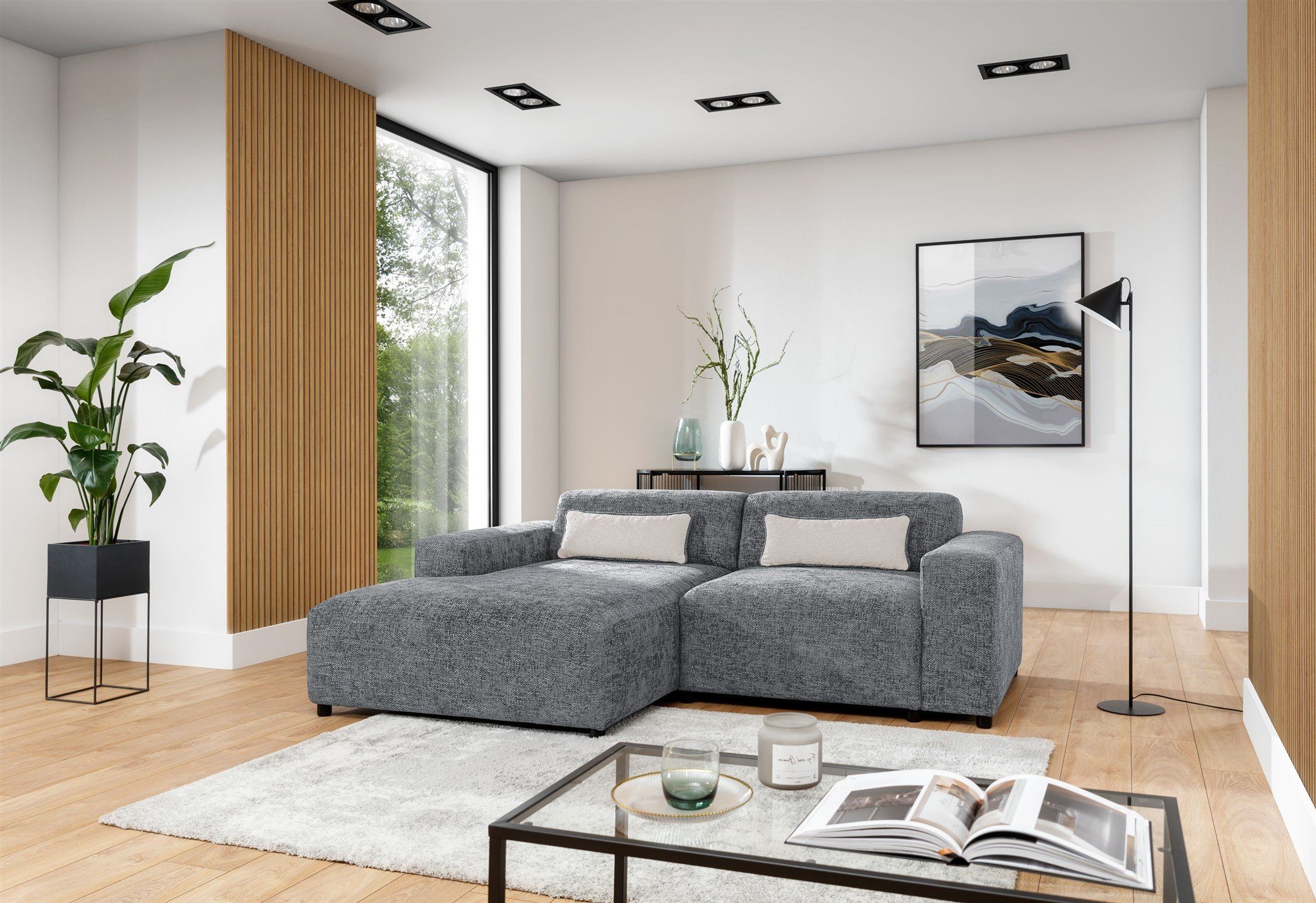 Fun Möbel Ecksofa Designersofa ROMY XS in Stoff Enjoy Me, Ottomane rechts oder links, Inkl. 2 Zierkissen