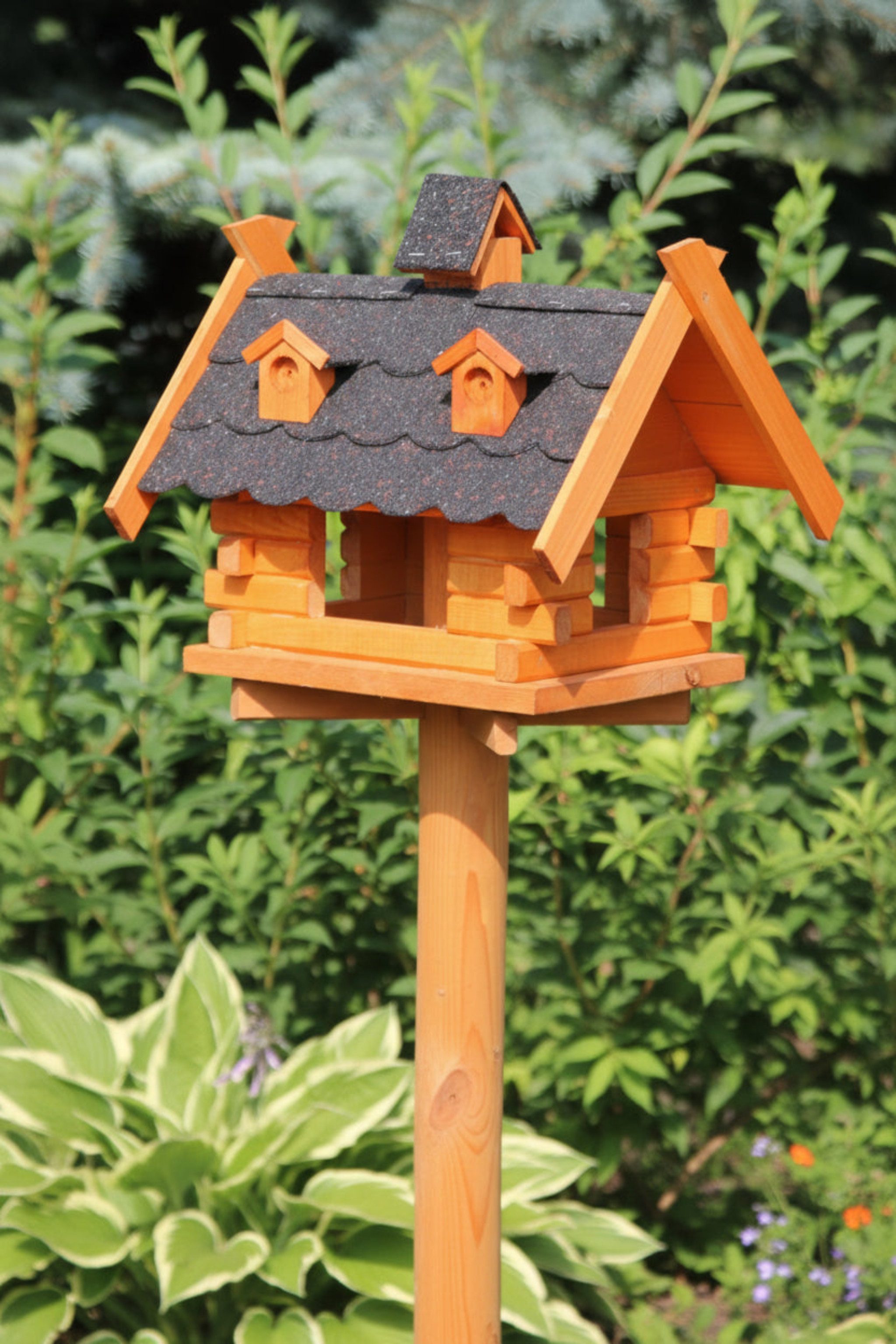 Holzdekoladen Vogelhaus Vogelhaus Holz rechteckig mit Futterspender, wetterfest ohne Ständer