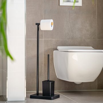 bremermann WC-Garnitur Stand-WC-Garnitur 2in1, WC-Bürste, WC-Rollenhalter, schwarz/Bambus