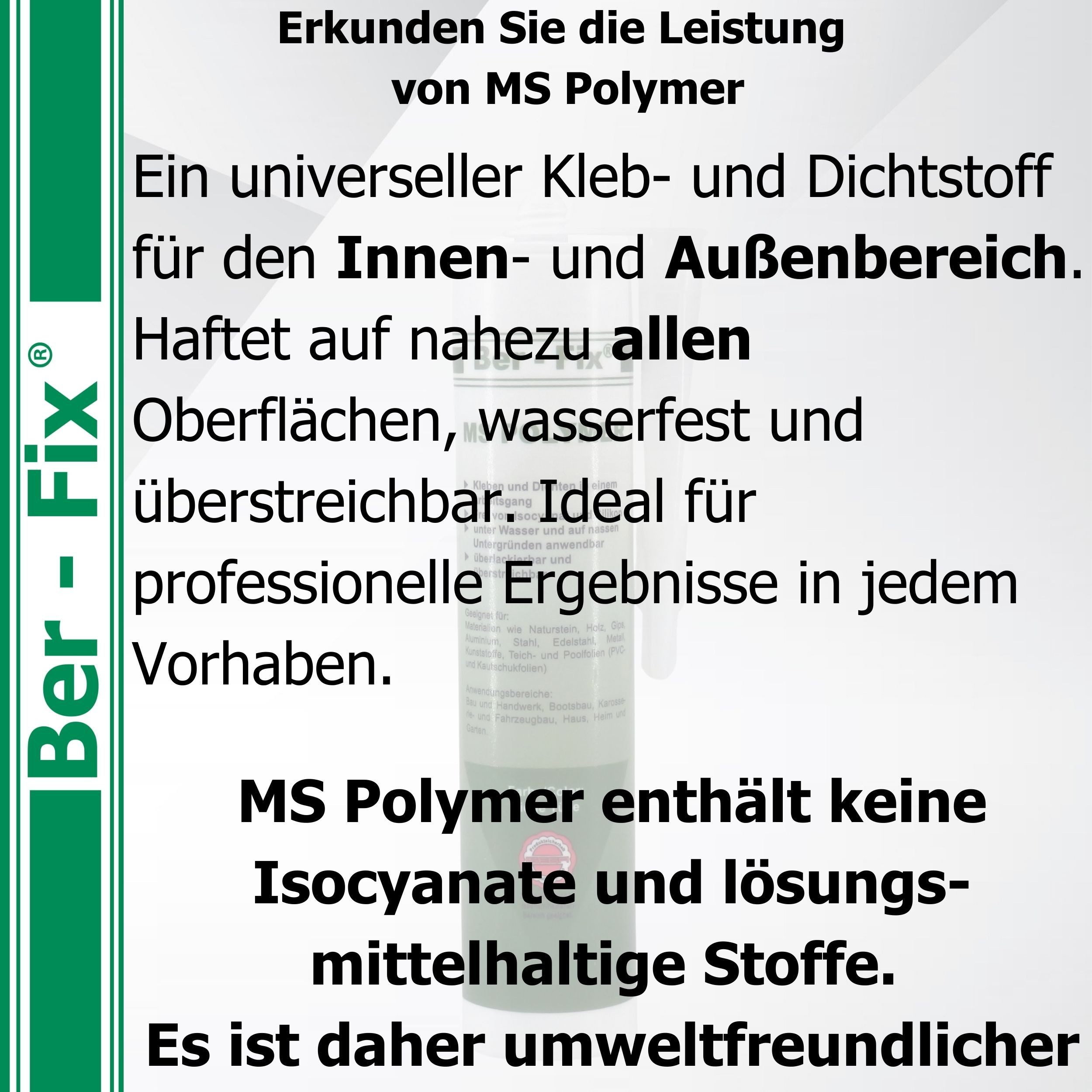 Ber-Fix Montagekleber MS Polymer Transparent BFX-11026-T – Glasklar, (Einzelartikel, 1-tlg), Spiegelgeeignet & Unterwasserfest