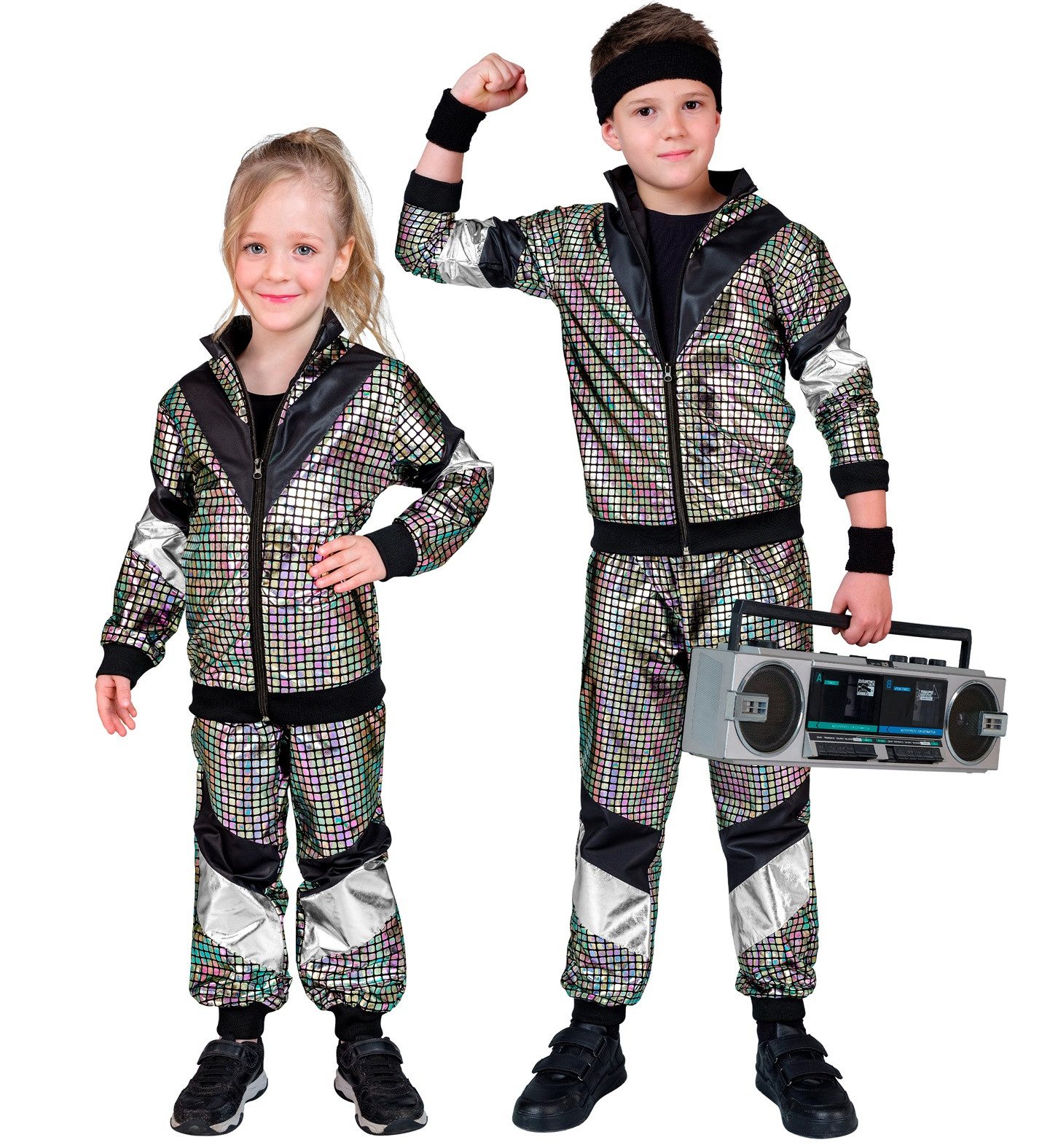 Kostüm Party Kinder Trainingsanzug 'Reflex', Schwarz Sil