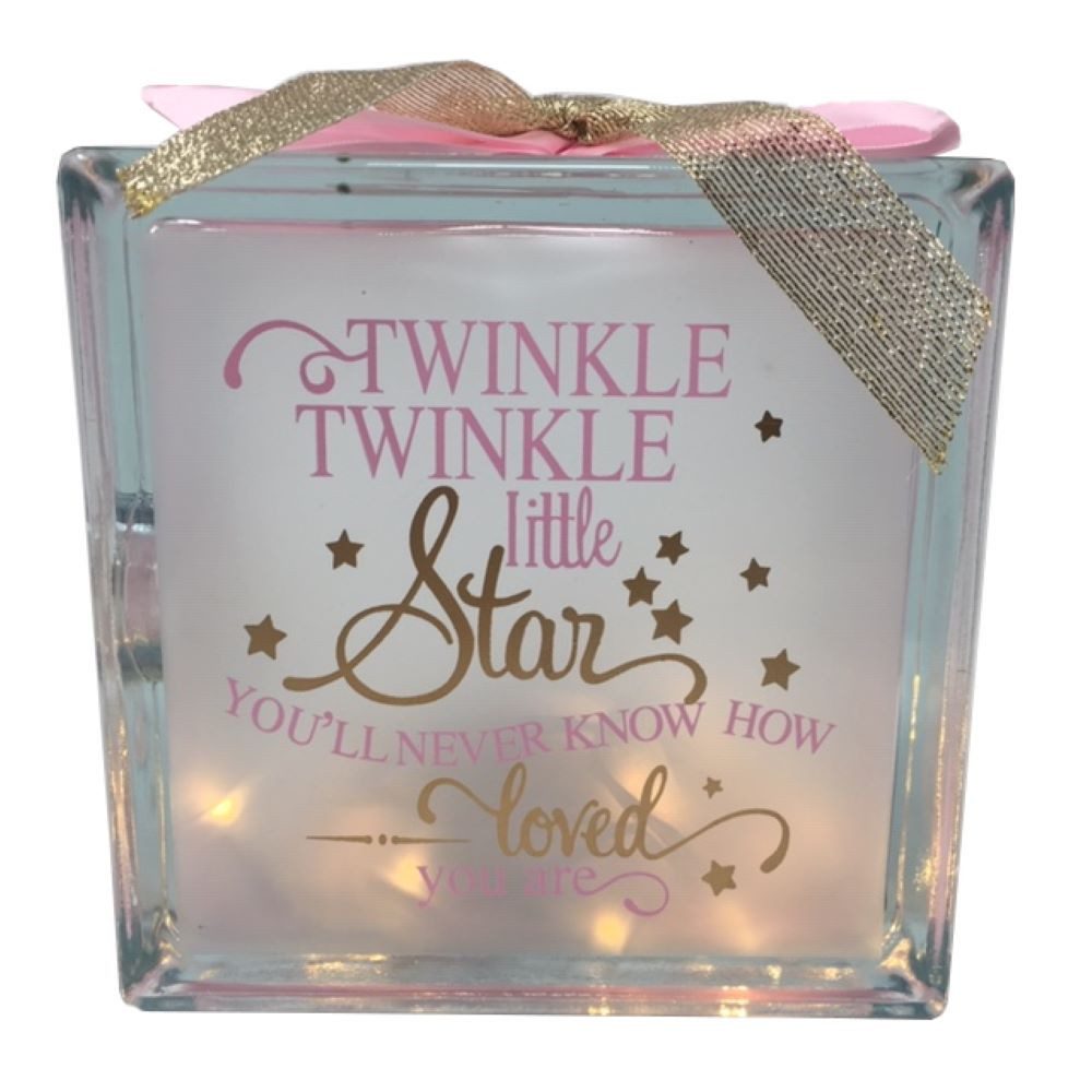 MystiCalls LED-Dekofigur Glasbaustein Baby Glas Bild Bilderrahmen Geburt Mädchen Girl mit LED (1 St), Integrierte Lichterkette