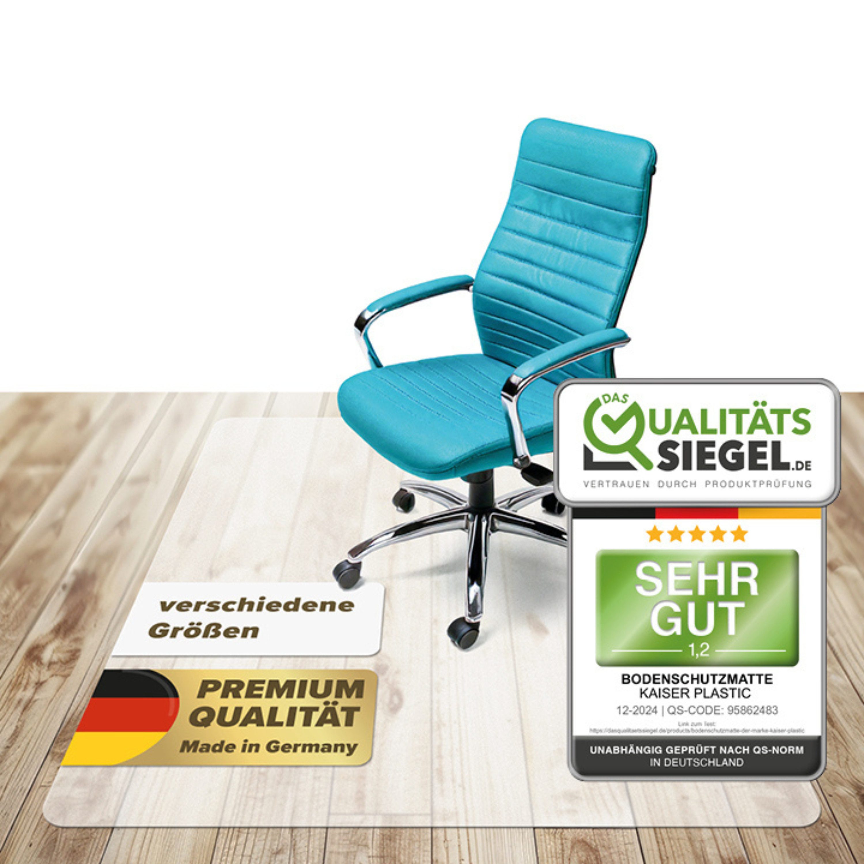 Kaiser plastic Bodenschutzmatte für Hartboden - Bürostuhl Unterlage - Unterlage Schreibtischstuhl, Schutzmatte transparent - rutschfest - Stuhlunterlage Made in Germany