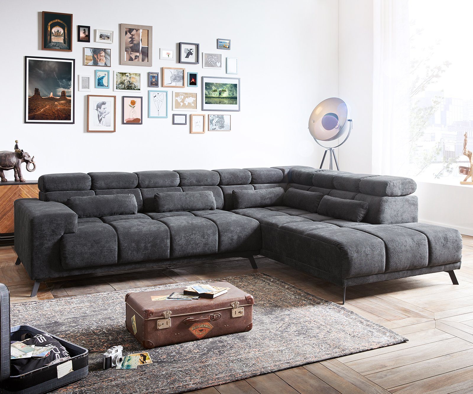 DELIFE Ecksofa Catan, Mikrofaser Anthrazit 295x230 Ottomane rechts Relaxfunktion Ecksofa