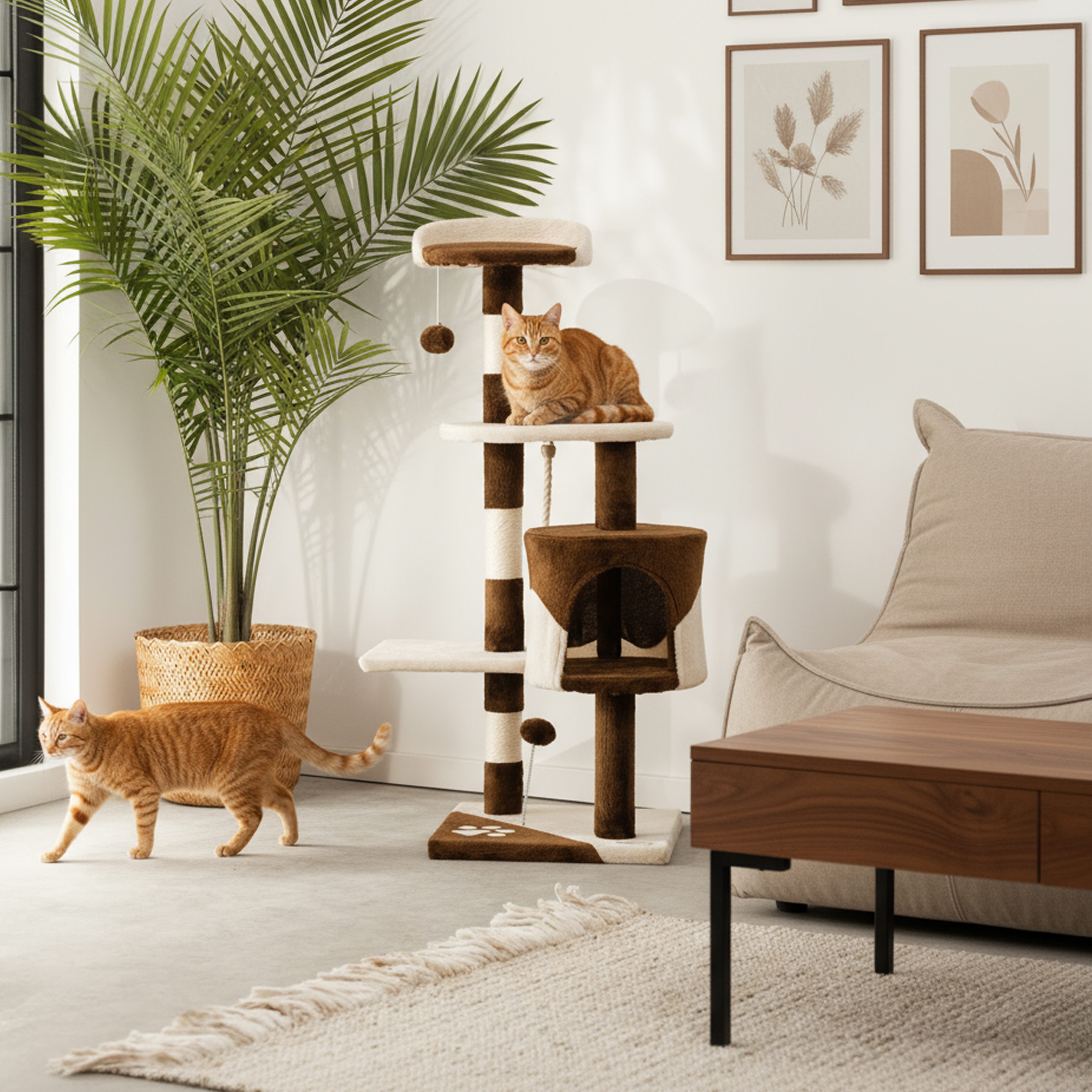 belviona Kratzbaum kompakt 112 cm, mit Spielbällen, Sisal & Kuschelhöhle
