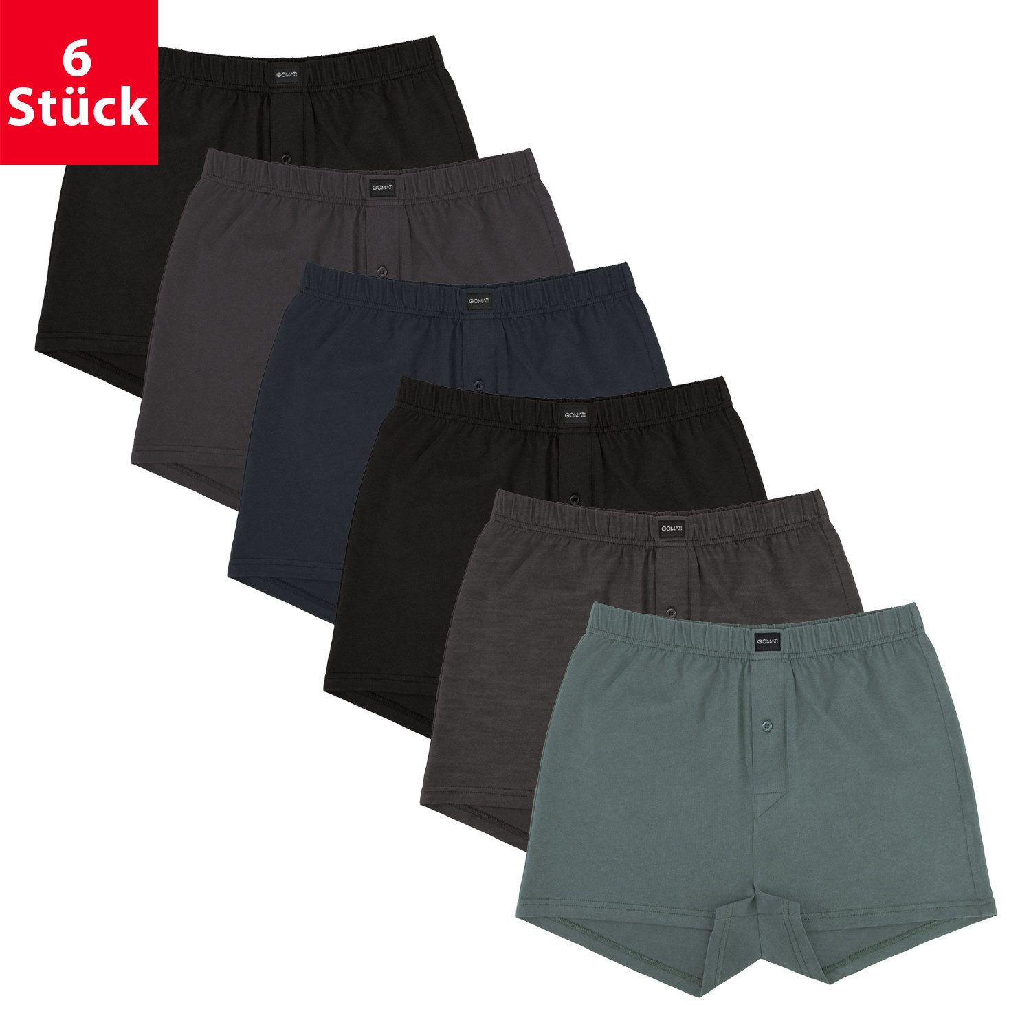 Gomati Boxershorts 6er Pack Herren Jersey Boxershorts Baumwolle
