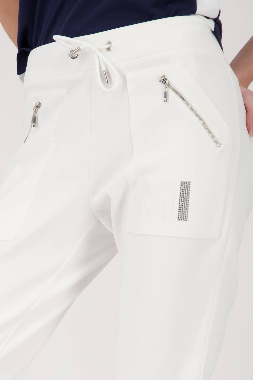 Monari Stoffhose Mit Strassdetails, Bindeband und Reißverschlusstaschen