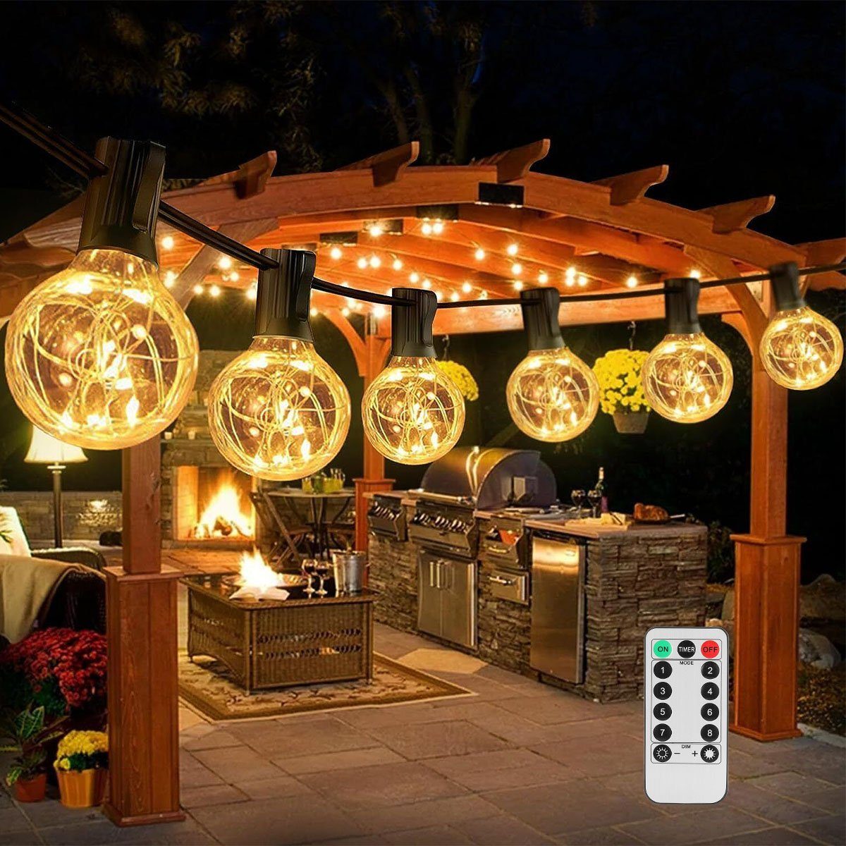 oyajia LED-Lichterkette LED Lichterkette Außen, 10M Lichterkette mit 25+2 Stk. G40 Glühbirnen, IP44 Wasserdicht Innen/Außen Lichterkette für Garten, Terrasse, Party | Lichterketten