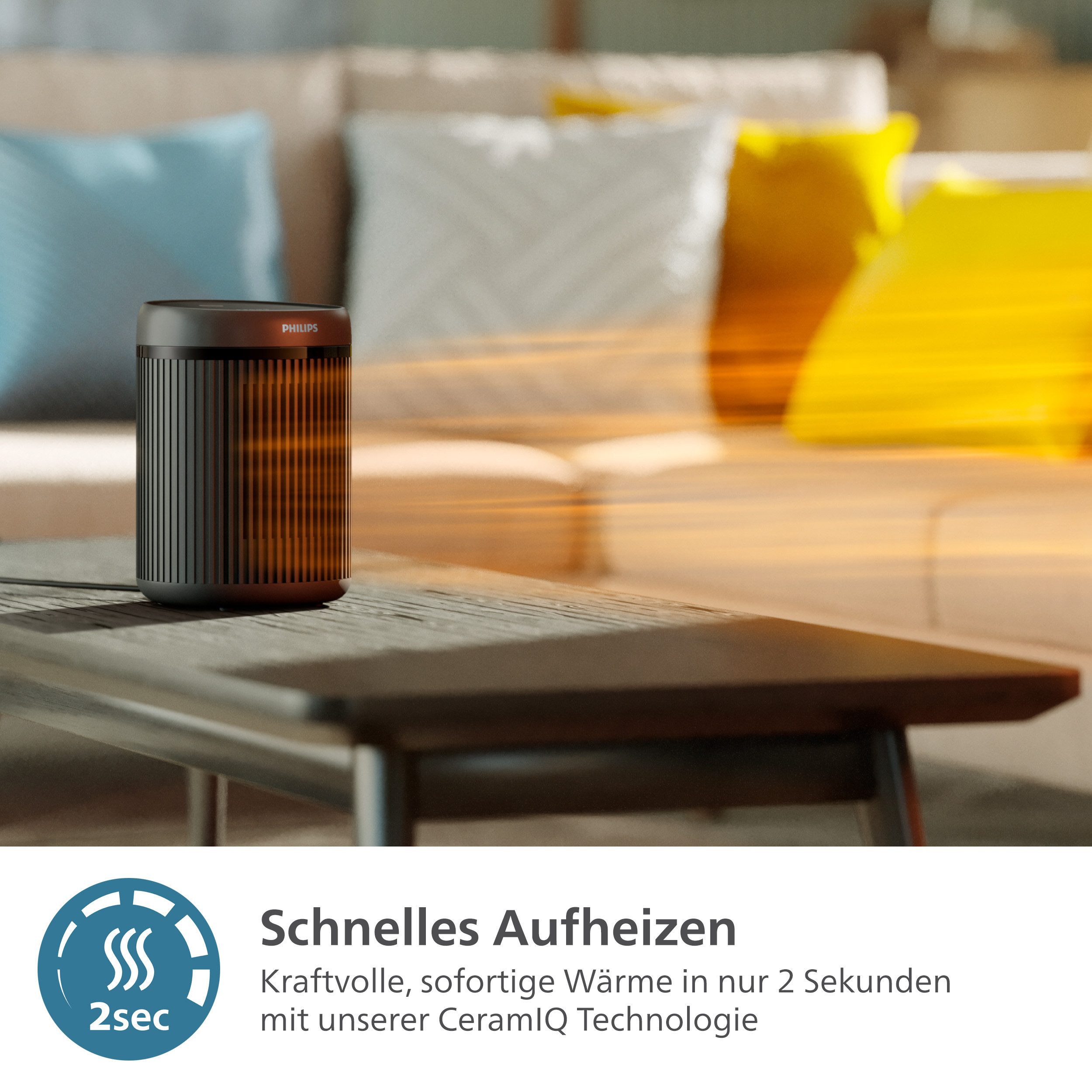 Philips Heizlüfter aus Keramik, Kompakt 2000 Series CX2120/01, spart bis zu 25 % Energie, 1500 W, mit schnellem Aufheizen in nur 2 Sekunden, extrem leise – Bild 5 von 5