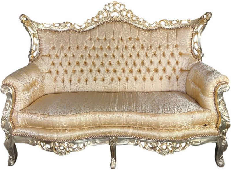 Casa Padrino 2-Sitzer Barock 2er Sofa Gold Muster / Gold - Antik Stil Wohnzimmer Sofa mit Muster - Antik Stil Wohnzimmer Möbel - Barock Wohnzimmer Möbel