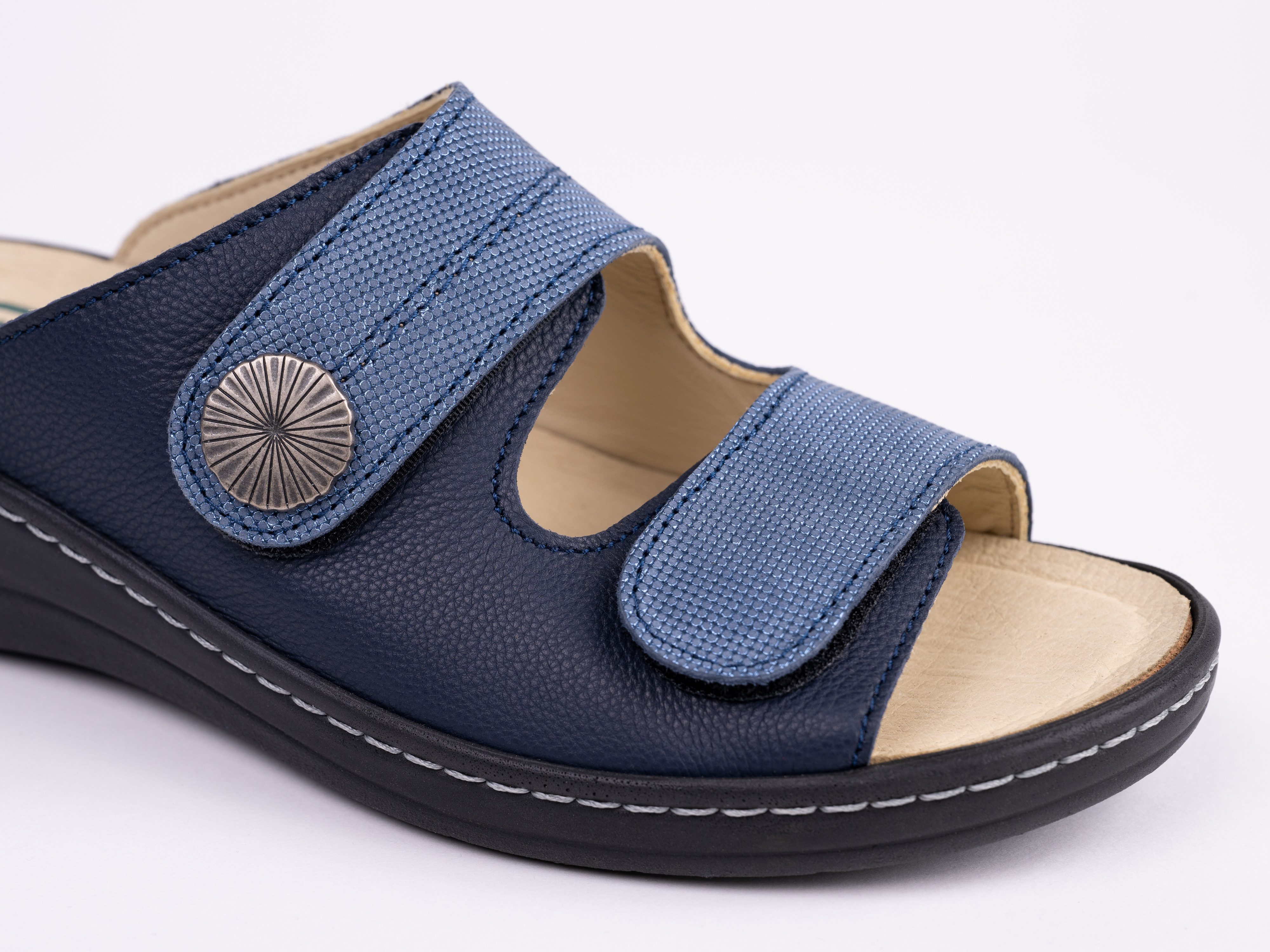 Franken-Schuhe Art. 3020-W40 Farbe: blue sky Damen Pantolette (lose Korkeinlage, Comfortweite "H", Made in Germay) echt Leder, lose Einlage, Weite "H"