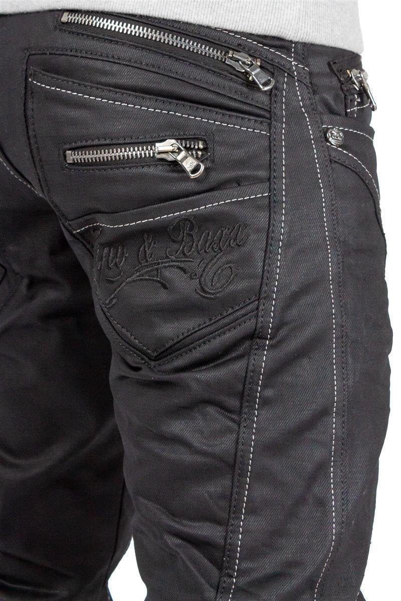 BA-C0812 Glänzend mit weißen Cipo & Schwarz Baxx in Hose Nähten 5-Pocket-Jeans