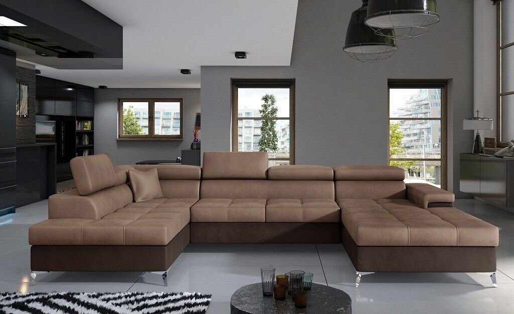 JVmoebel Ecksofa, Stoff U-Form Couch Wohnlandschaft Ecksofa Design Modern Sofa Modern Braun