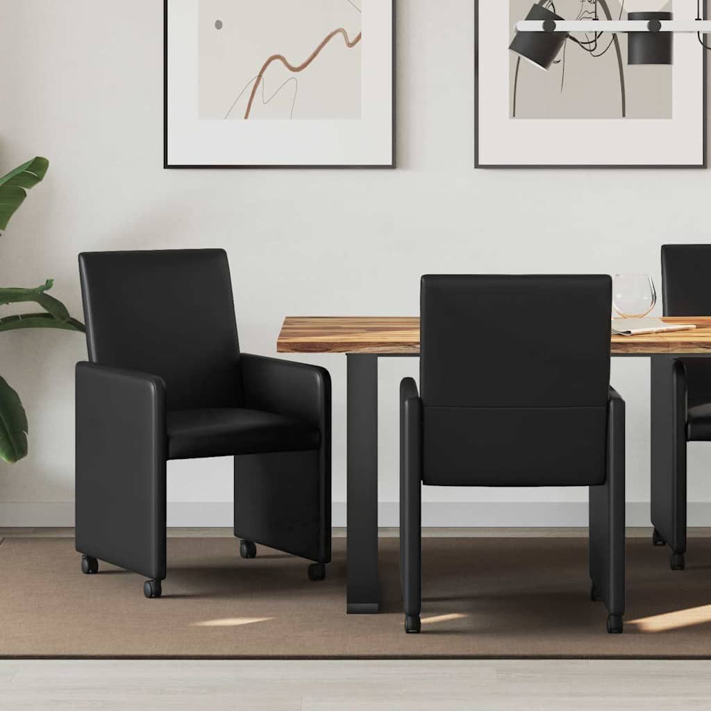 vidaXL Esszimmerstuhl Esszimmerstühle mit Rollen 2 Stk. Kunstleder Schwarz (2 St)