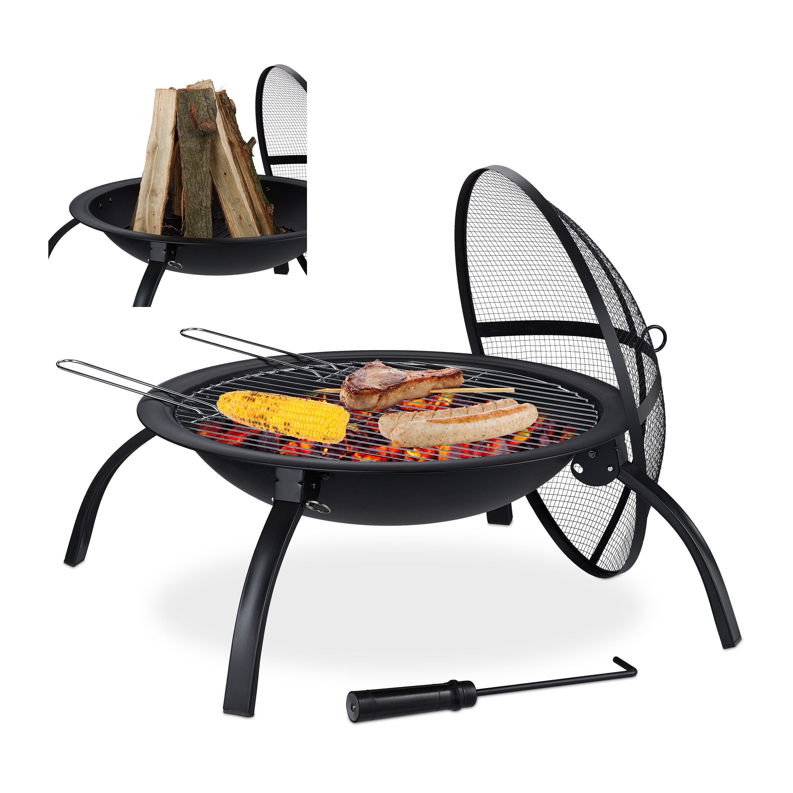 relaxdays Feuerschale XL Feuerschale mit Grillzubehör, (7-St), ohne Tragetasche