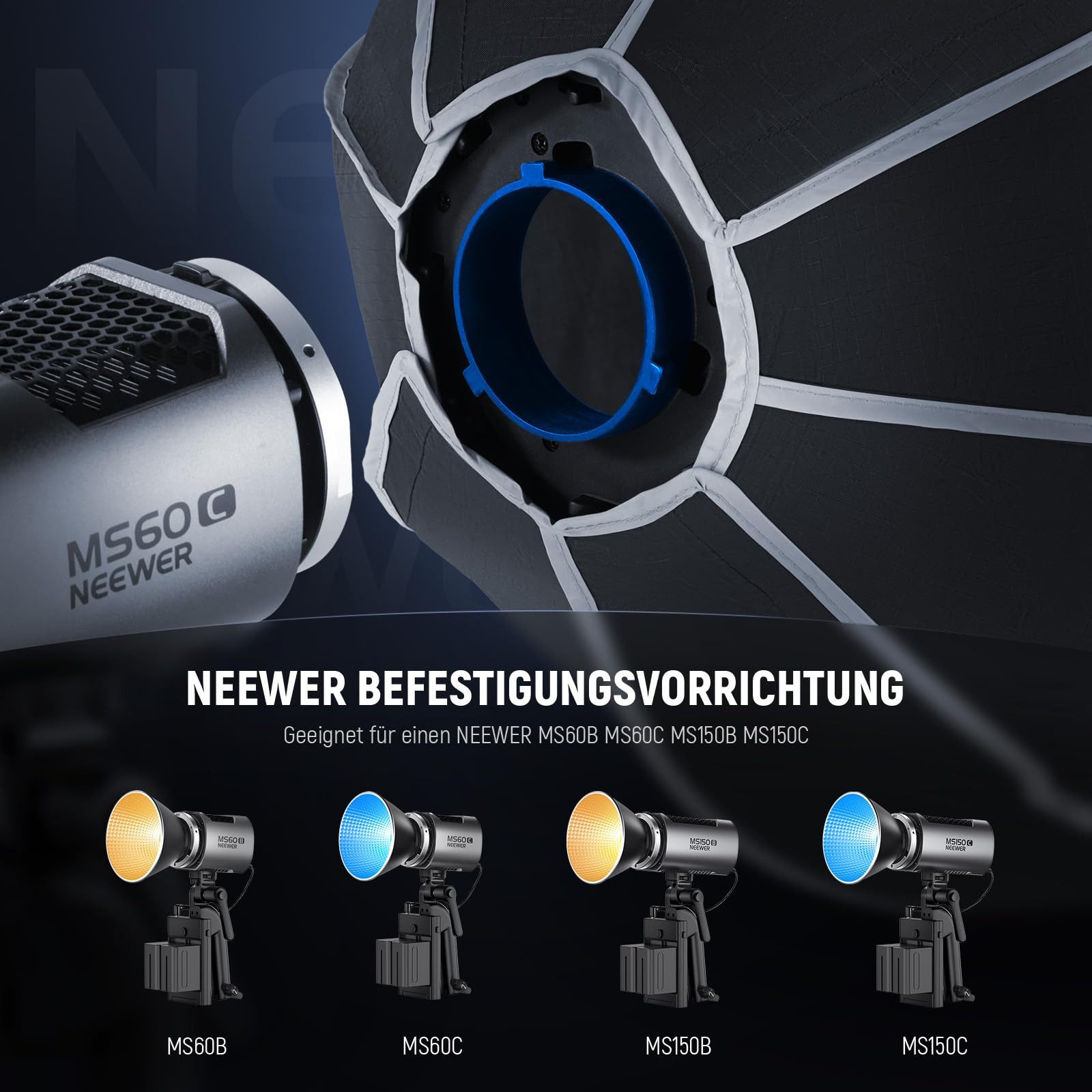 Neewer Softbox NS4P 50cm Achteck Softbox, Faltbar, mit Honeycomb-Grid, und Lichtdiffusor, Schnellinstallation, mit NEEWER Mount, für MS60