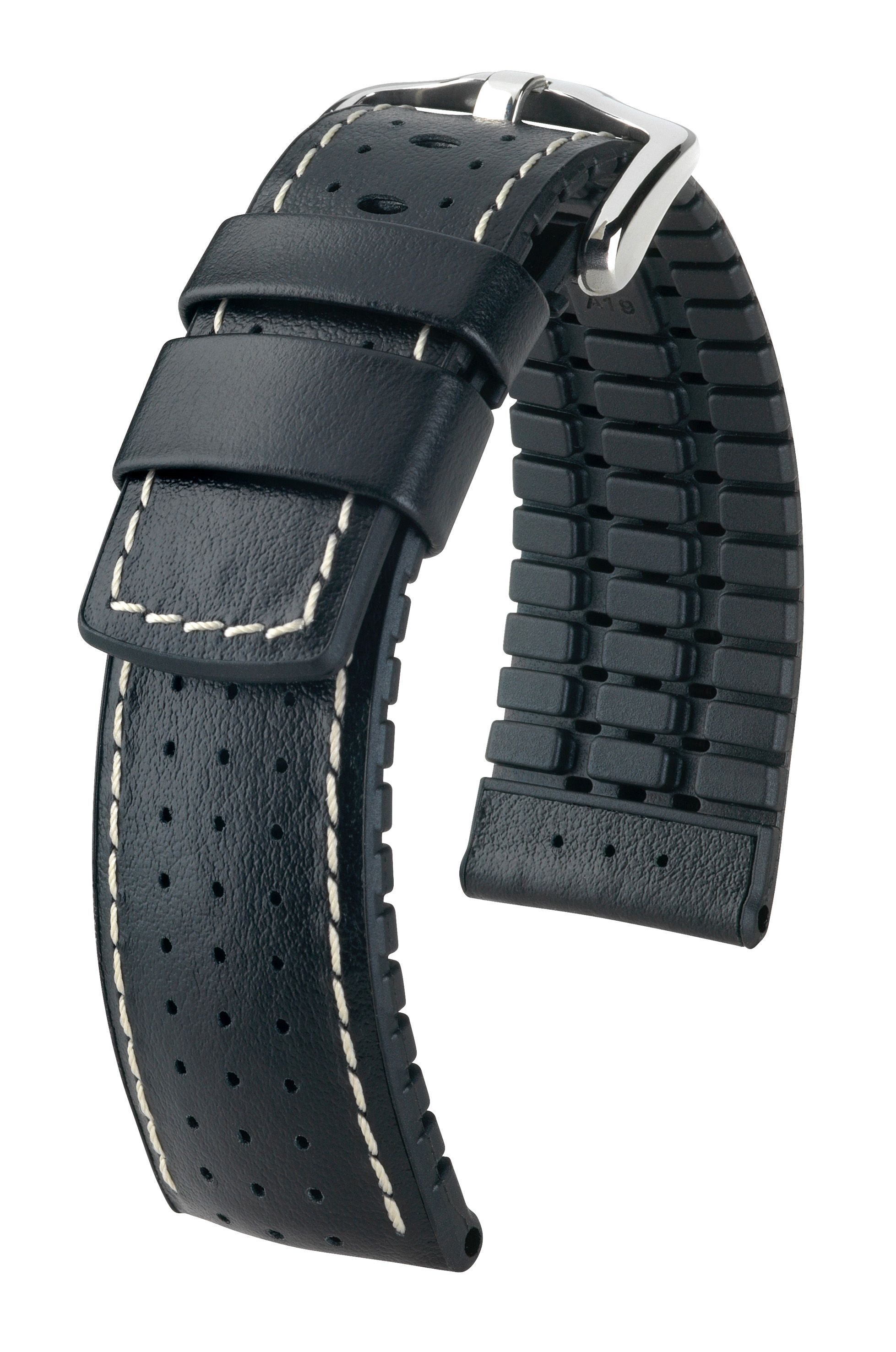 HIRSCH-Armband Uhrenarmband Hirsch Uhrenarmband Tiger in Schwarz 20mm Lederarmband - Caoutchouc Ke