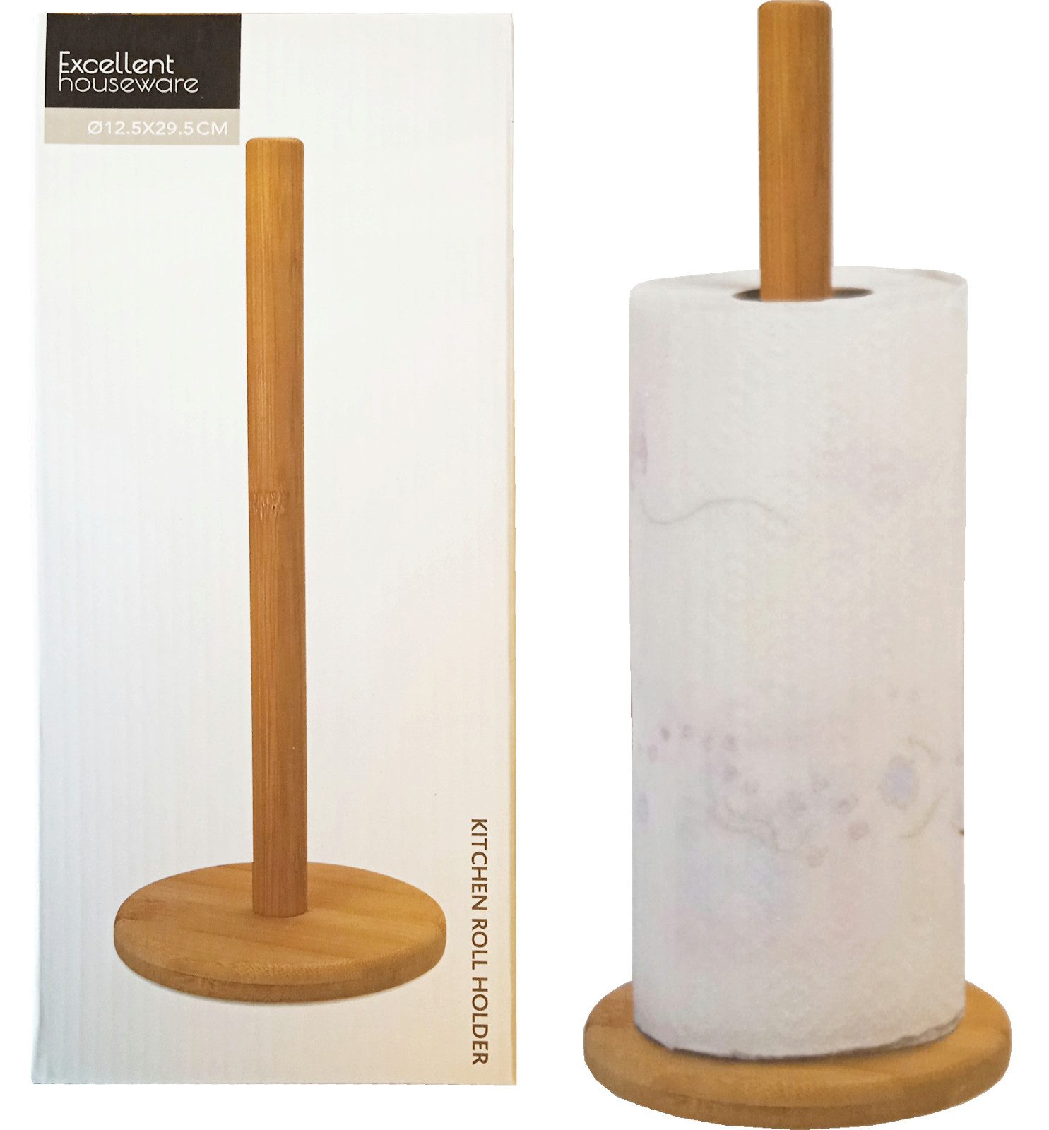 Koopman Küchenrollenhalter Bambus 32 cm Holzständer Rund, (1-St), Rollenhalter, Bambus, Küchenrollenständer, Küchenrolle