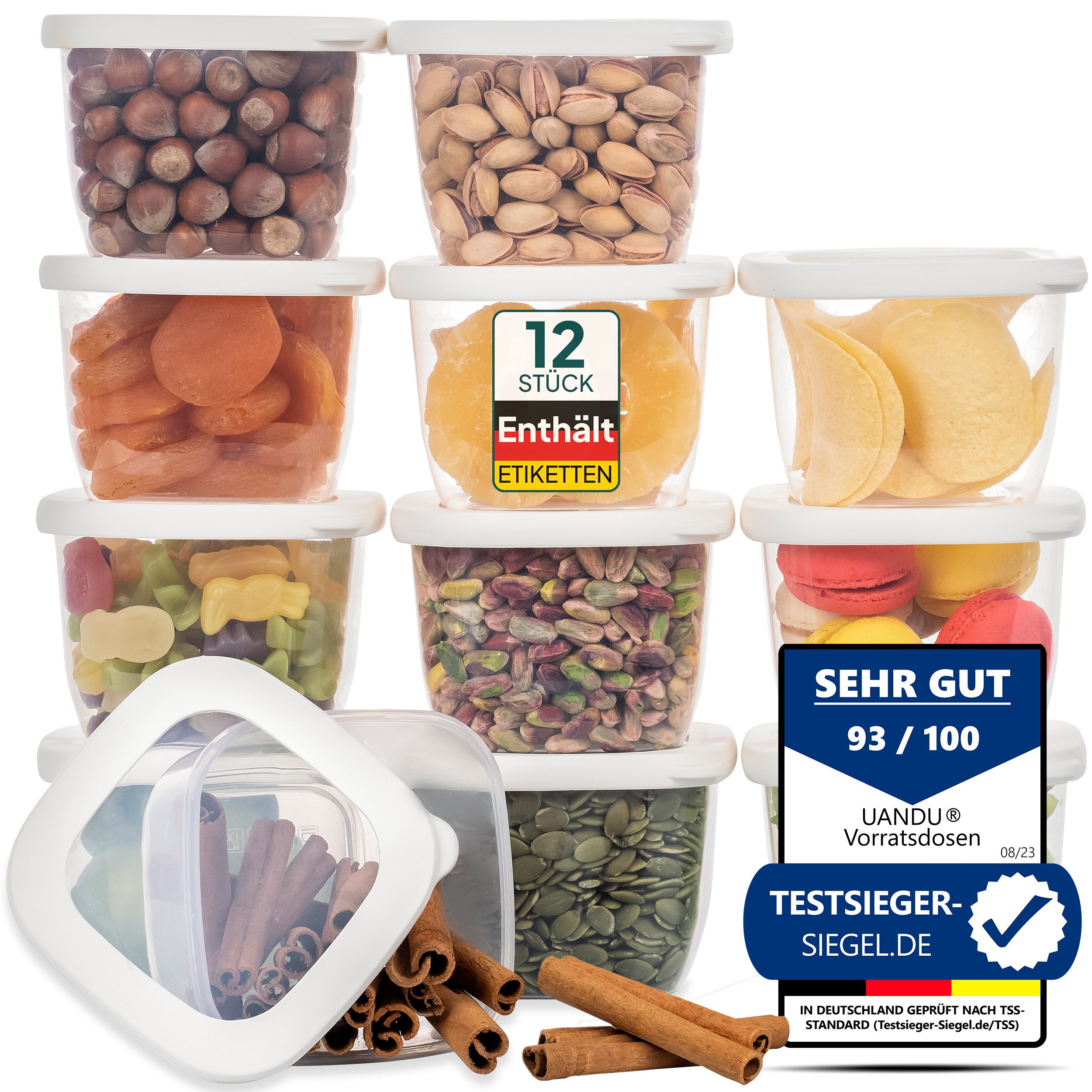 uandu home Vorratsdose Vorratsdosen mit Deckel Luftdicht, Vorratsbehälter Set, BPA Frei, (Vorratsbehälter Set, Aufbewahrungsbox Küche, Luftdichte Aufbewahrungsbox im Set inkl. 80 Etiketten, BPA Frei Kunststoff, Vorratsbehälter Set, Vorratsdosen für alle trockenen Lebensmittel), Tupperdosen Set, Meal Prep Boxen, Aufbewahrungsbox Küche