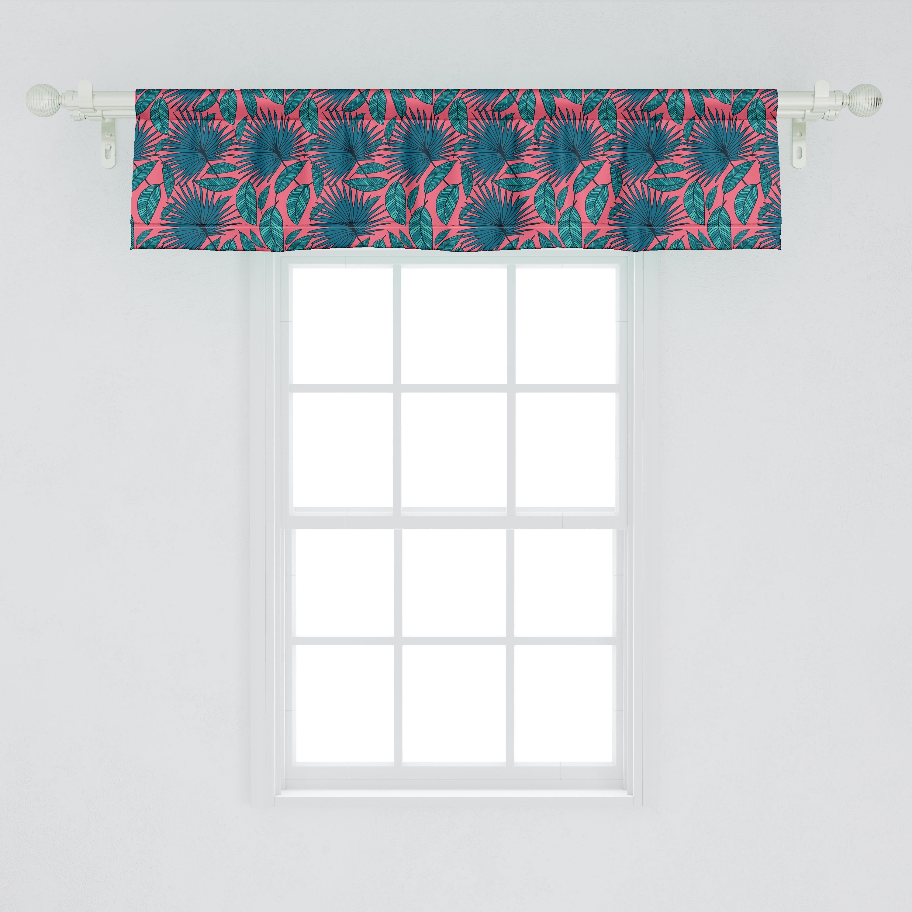 Vorhang Dekor Küche Microfaser, Blätter Vintage Schlafzimmer Palm Pinnation Volant Stangentasche, Abakuhaus, für Stil mit Scheibengardine