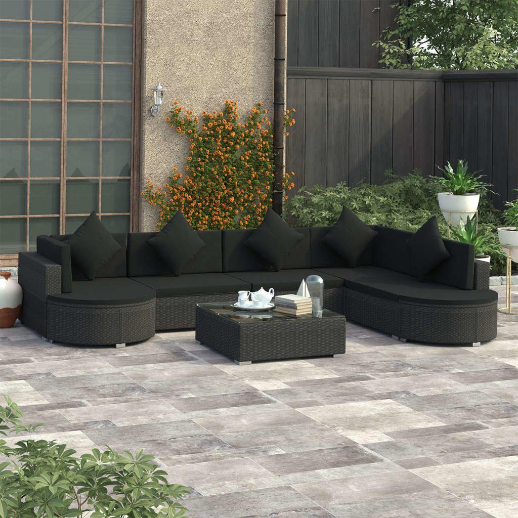 Willkommen in unserem Online-Shop! vidaXL Gartenlounge-Set mit Poly 8-tlg. Rattan Auflagen Schwarz, Garten-Lounge-Set (8-tlg)