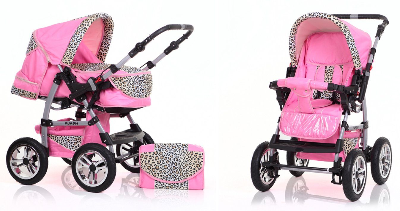17 Pink-Leo babies-on-wheels Kombi-Kinderwagen - in Farben 1 18 Teile - Kinderwagen-Set Autositz Flash 5 inkl. in