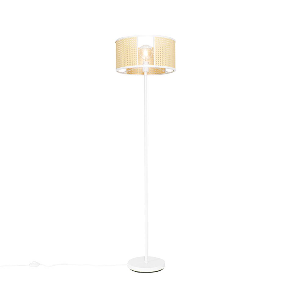 Qazqa Stehlampe Akira, ohne Leuchtmittel, Warmweiß, QAZQA Stehlampe, e27, Weiß, Rattan, Retro