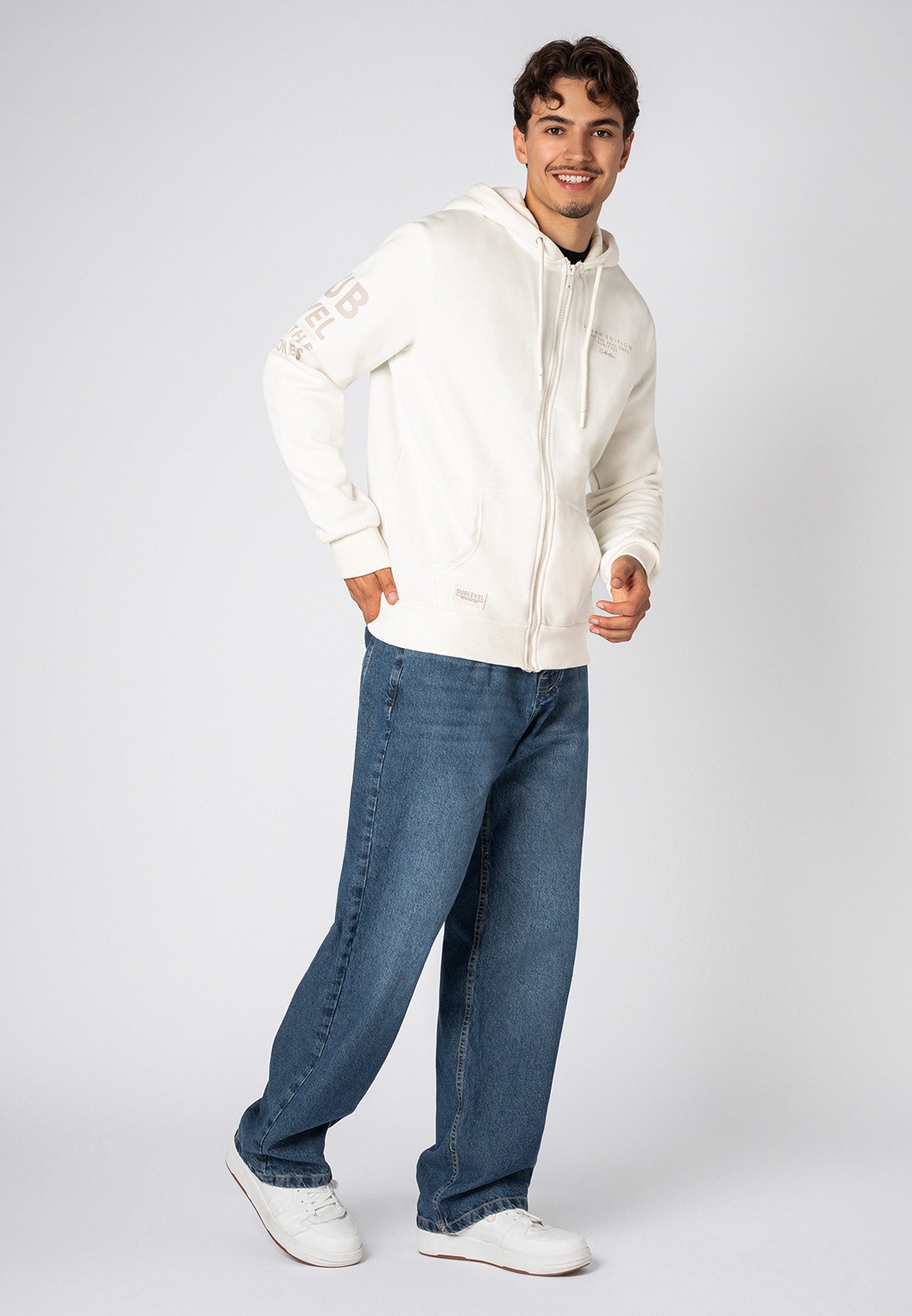 SUBLEVEL Kapuzensweatjacke Herren Zipperjacke mit Kapuzen Print Sweatshirtjacke, Kapuzenpullover mit Kängurutasche und Kapuze