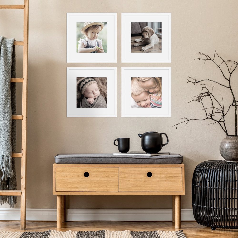 WANDStyle Bilderrahmen-Set H950, für 4 Bilder, Weiß, aus Massivholz im Stil Modern