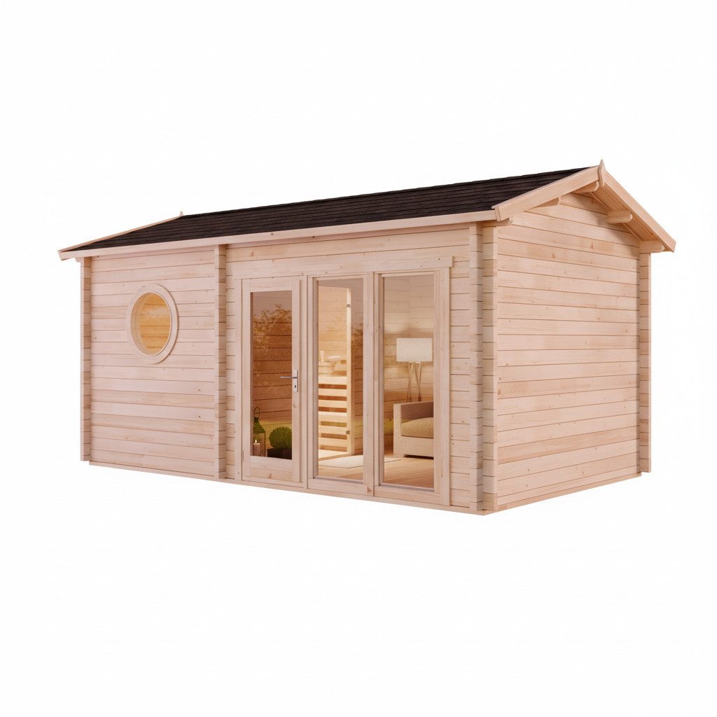 FinnTherm Saunahaus Genf - 70, BxTxH: 581 x 356 x 290 cm, 70 mm, in Naturbelassen Inkl. Fußboden