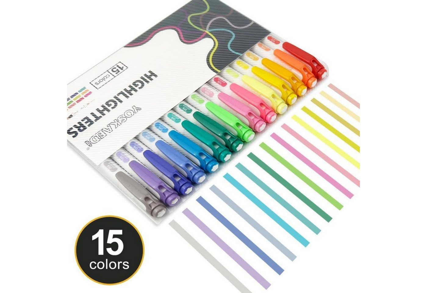 Thumbnail - YOSKAEDI Marker Pastell Textmarker Set mit 15 marker dual Spitzen Tagebuch Büro Schule