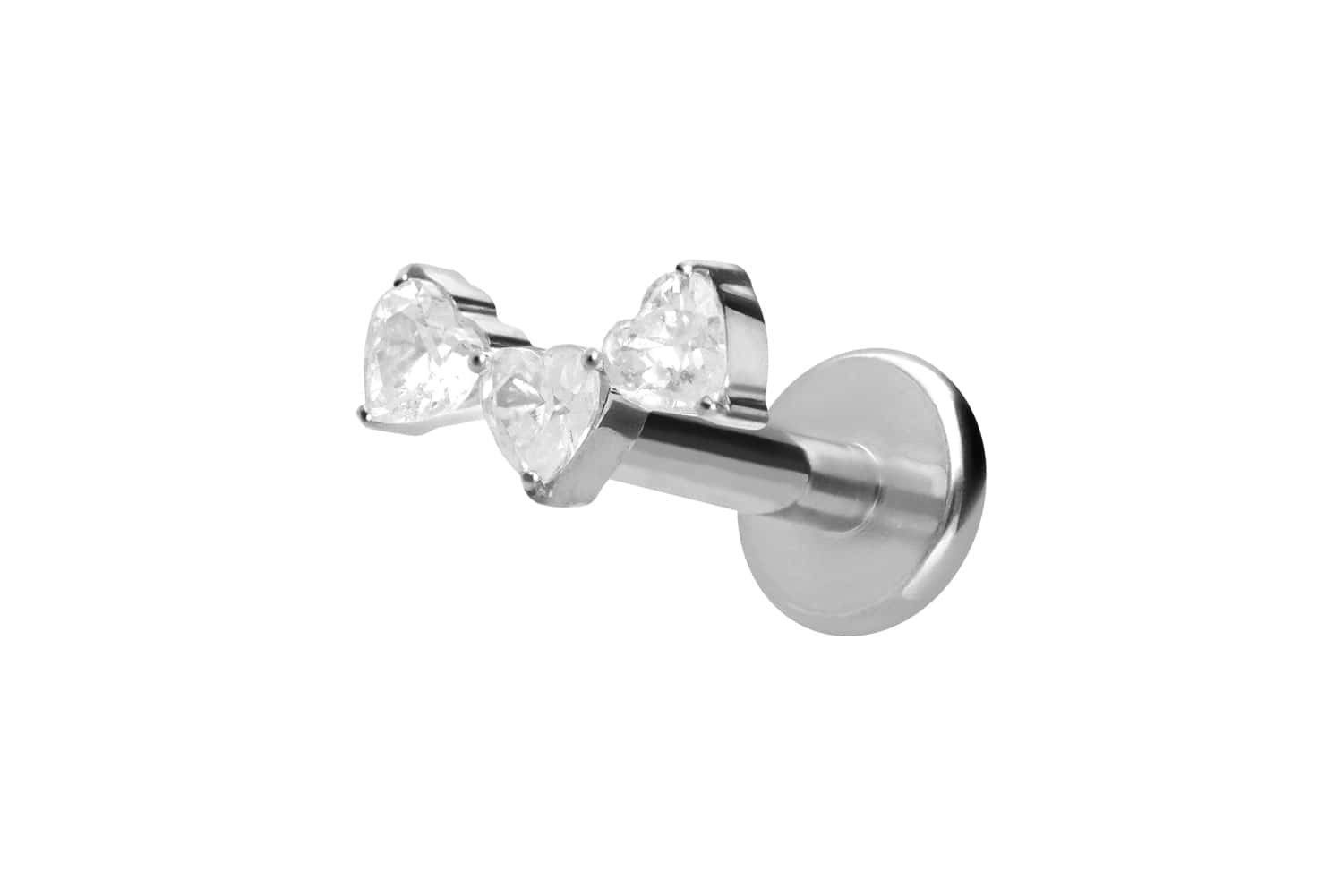 Piercing-Set Titan Labret mit Innengewinde 3 KRISTALLHERZEN