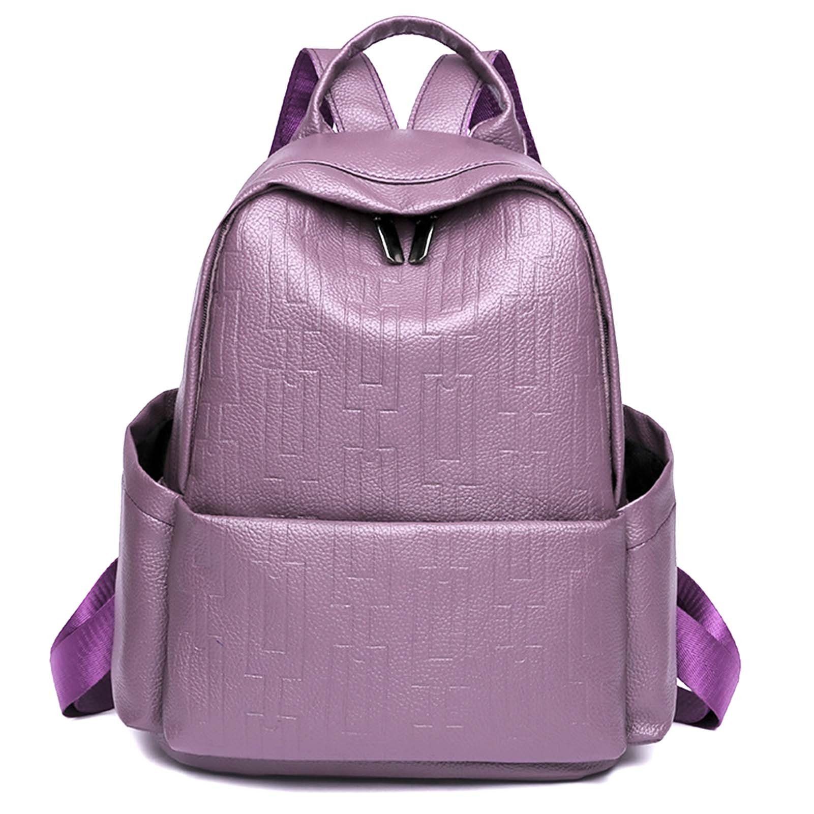 Blusmart Rucksack Rucksack Aus Weichem PU-Leder Für Damen, Leichter, Wasserabweisender purple