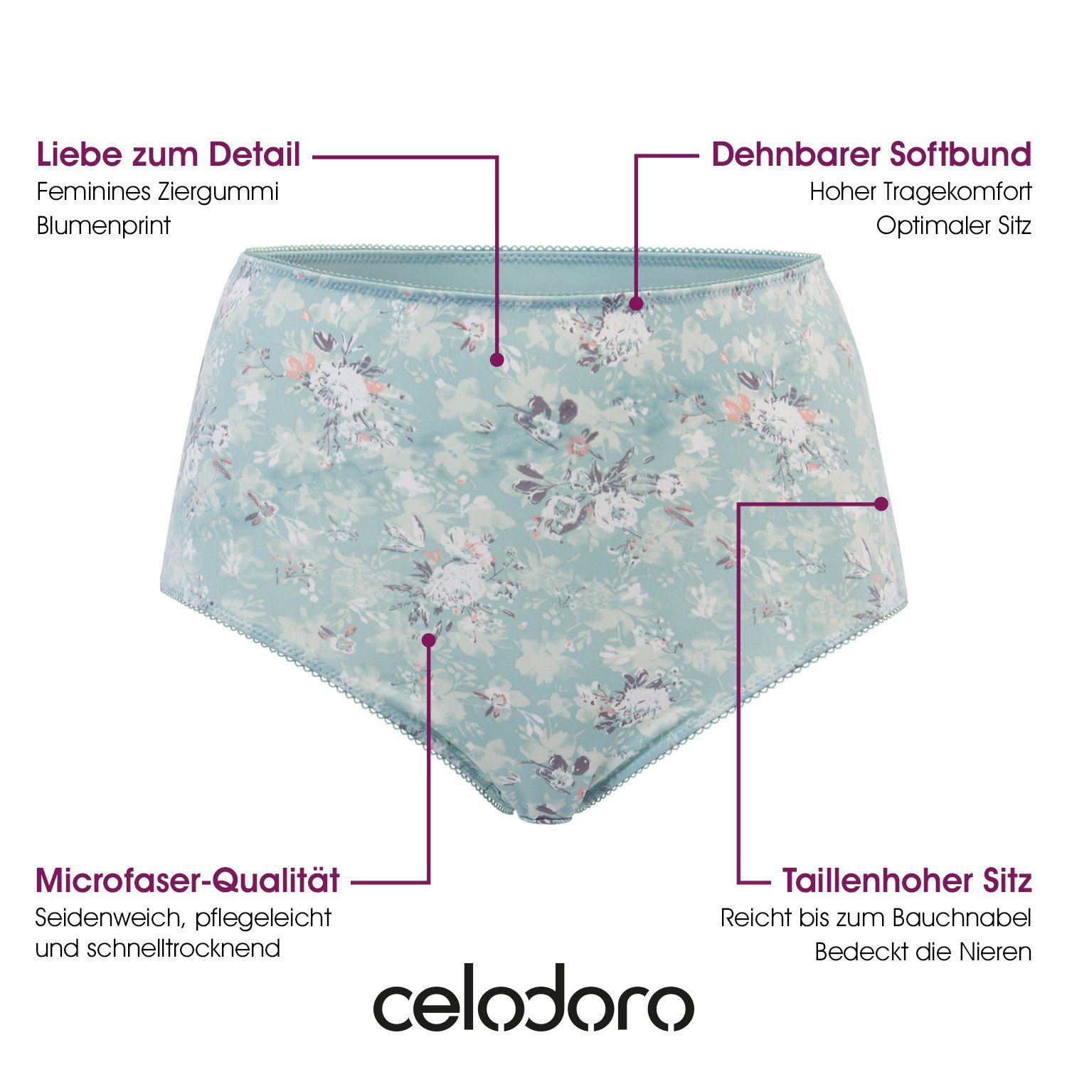 celodoro Taillenslip Damen Taillenslip 6er Pack, Microfaser, Blümchen-Muste günstig online kaufen
